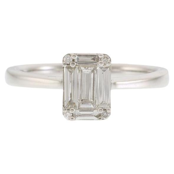 18KT White Gold Rectangular Cluster Diamond Ring For Sale