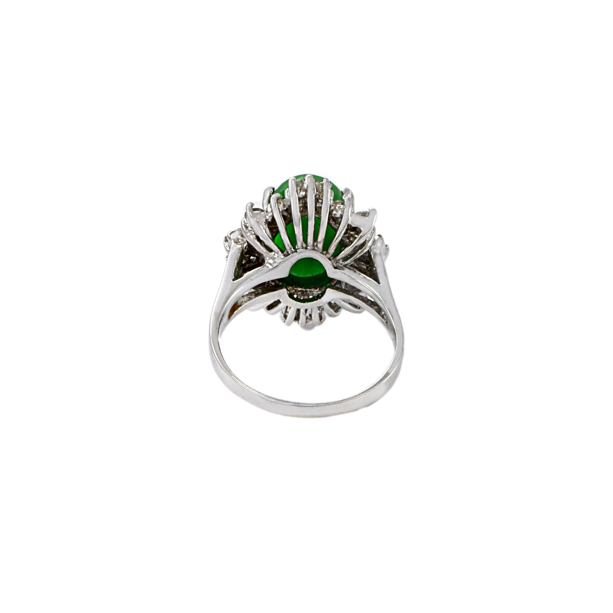 18KT White Gold Retro Era Jade And Diamond Ring For Sale 6