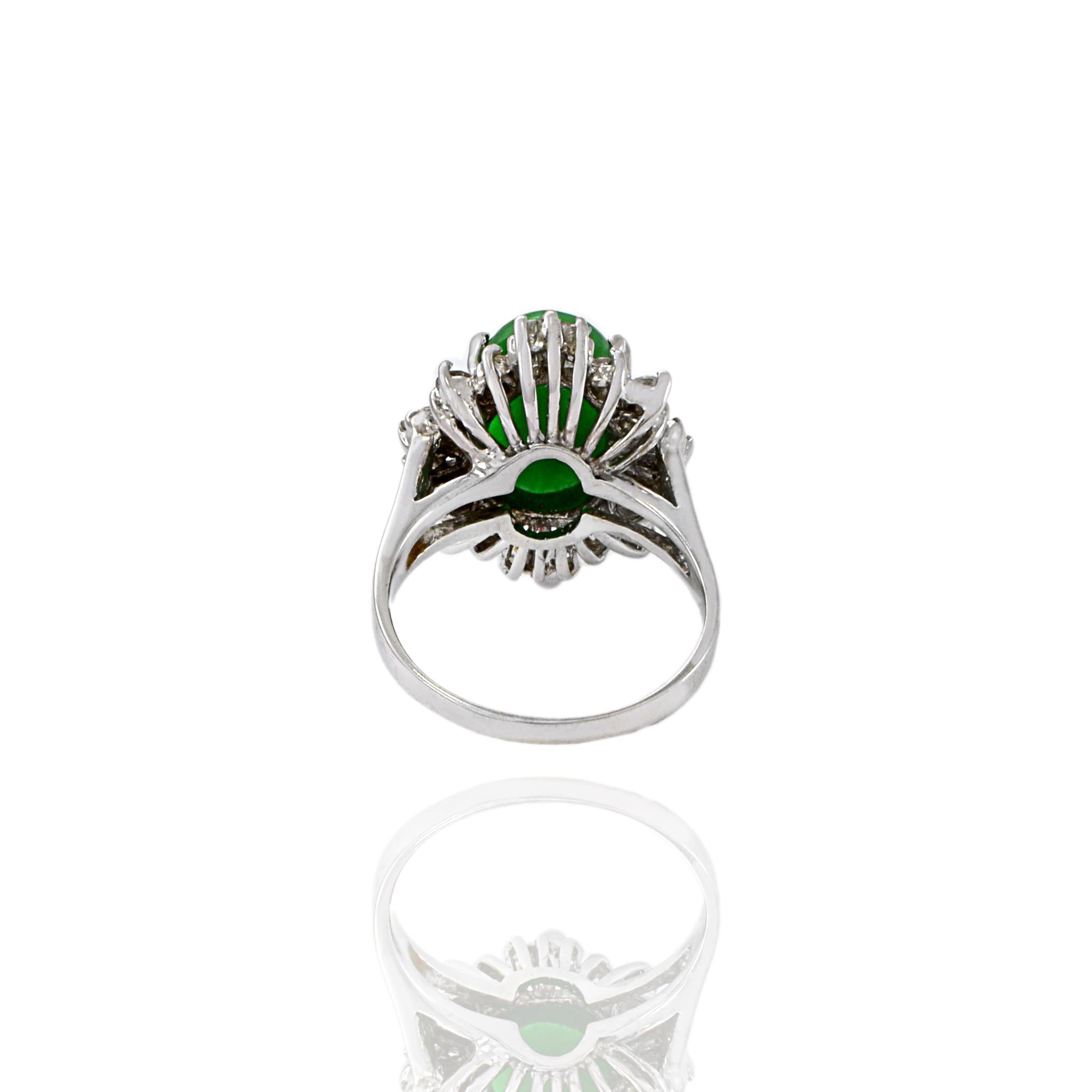 18KT White Gold Retro Era Jade And Diamond Ring For Sale 7