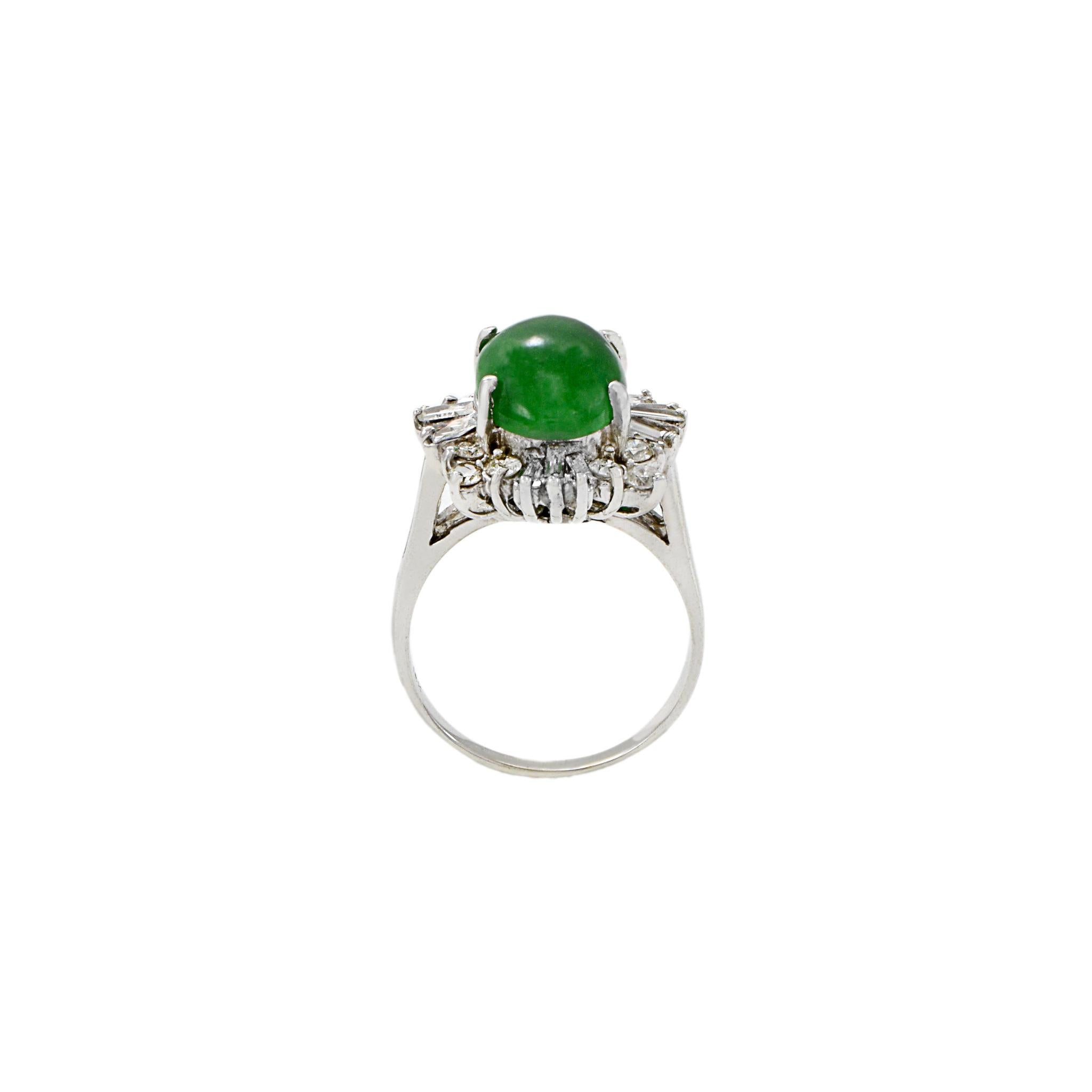 18KT White Gold Retro Era Jade And Diamond Ring For Sale 1