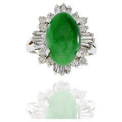 18KT White Gold Retro Era Jade And Diamond Ring
