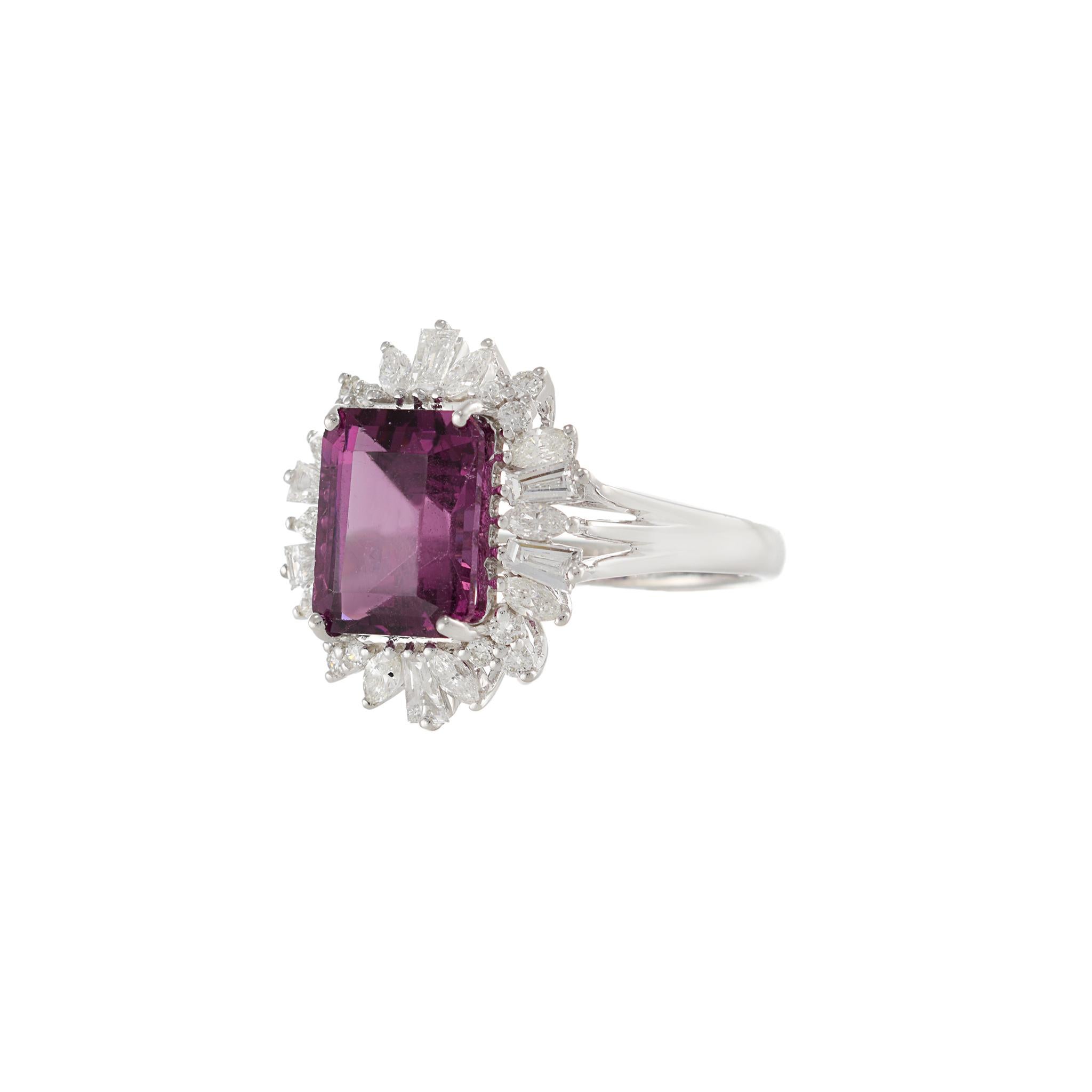 Modern 18KT White Gold Rhodolite Garnet And Diamond Cocktail Ring For Sale