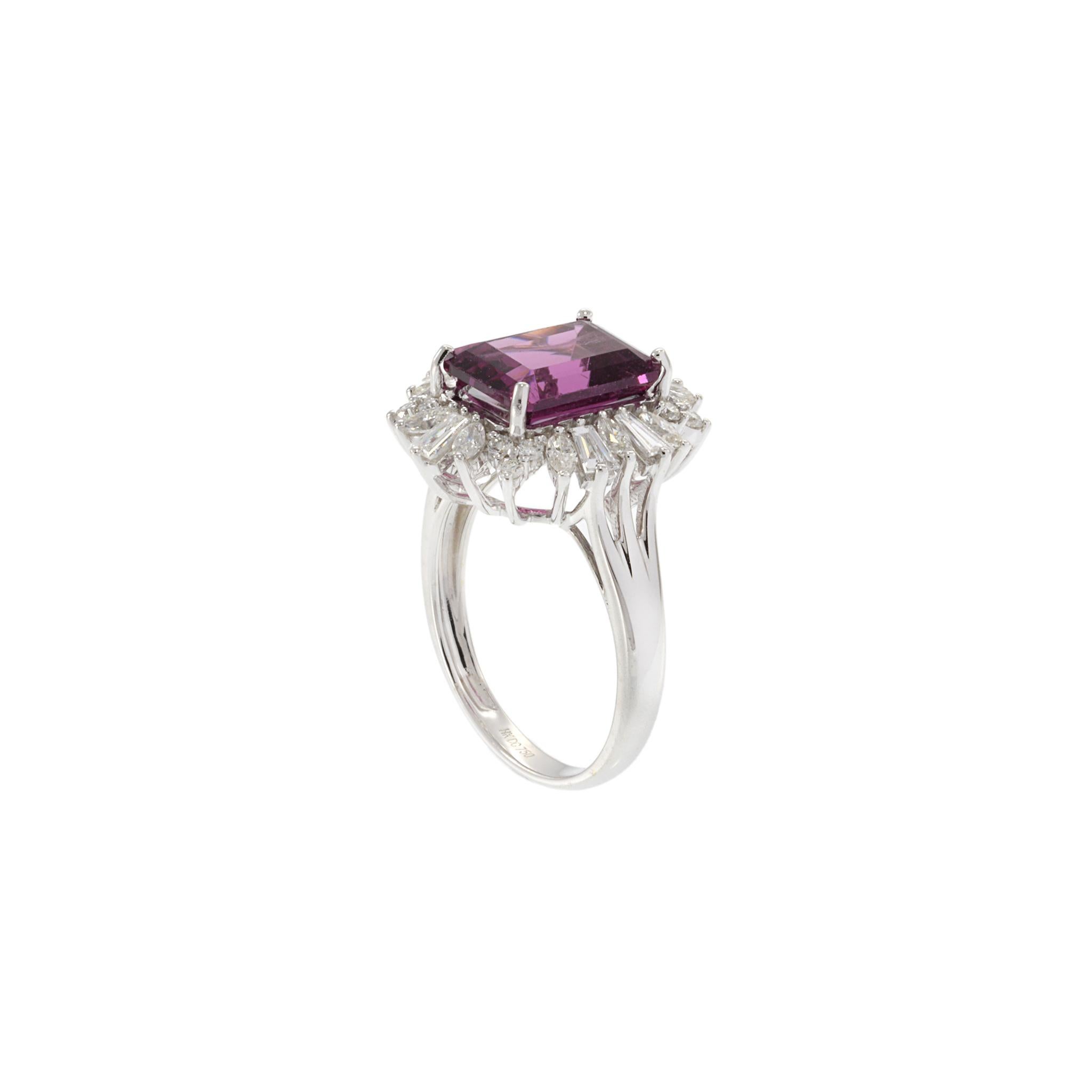 Marquise Cut 18KT White Gold Rhodolite Garnet And Diamond Cocktail Ring For Sale