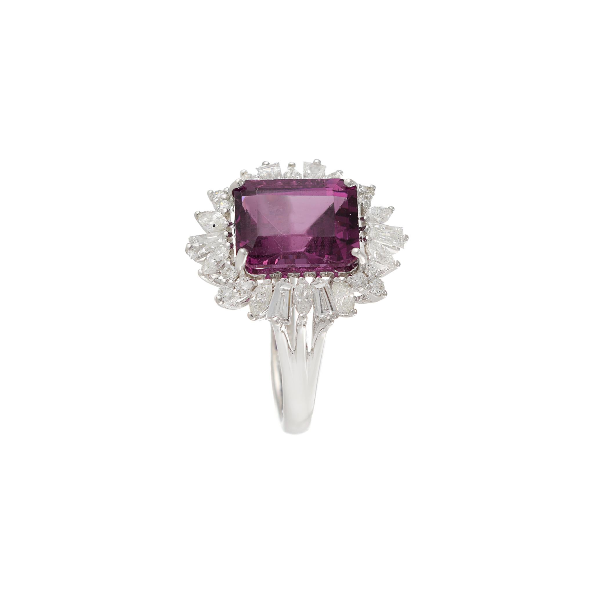 Women's or Men's 18KT White Gold Rhodolite Garnet And Diamond Cocktail Ring For Sale