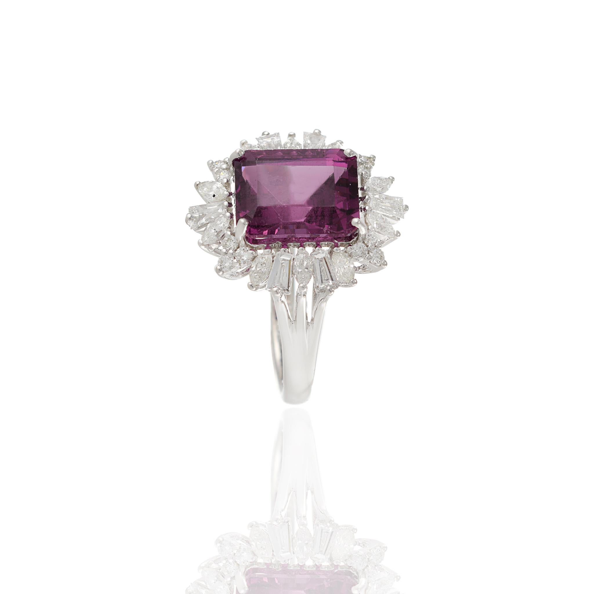 18KT White Gold Rhodolite Garnet And Diamond Cocktail Ring For Sale 1