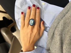 18kt White Gold Ring 13.46ct Bluetopaz, 3.51ct. Blue Sapphires, 0.14ct Diamond