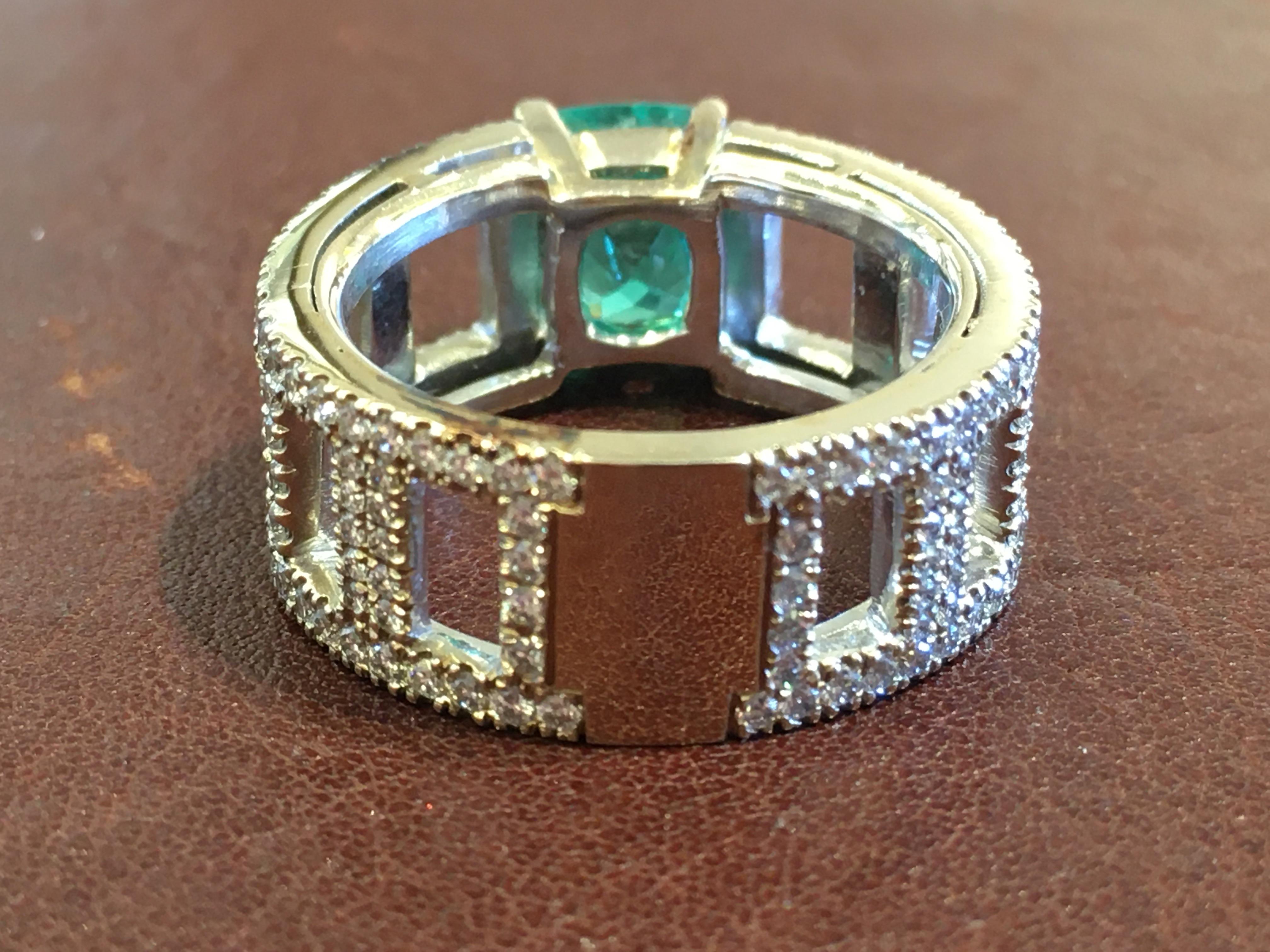 Emerald Cut 18kt White Gold Ring, 1.50ct Diamonds, 2.33ct Emeralds Cocktail Ring For Sale