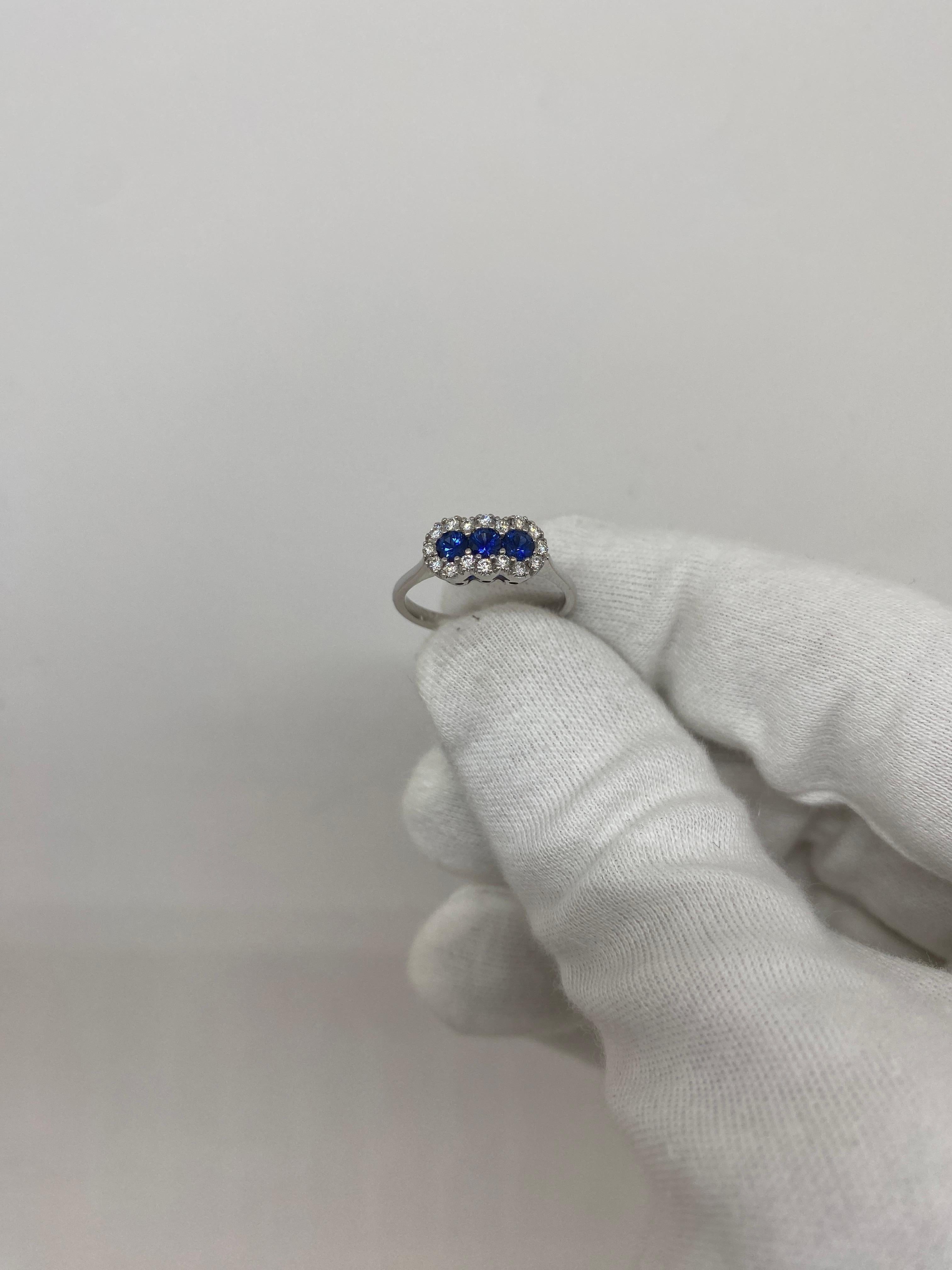 Brilliant Cut 18Kt White Gold Ring Blue Sapphires 0.45 ct White Diamonds 0.24 For Sale