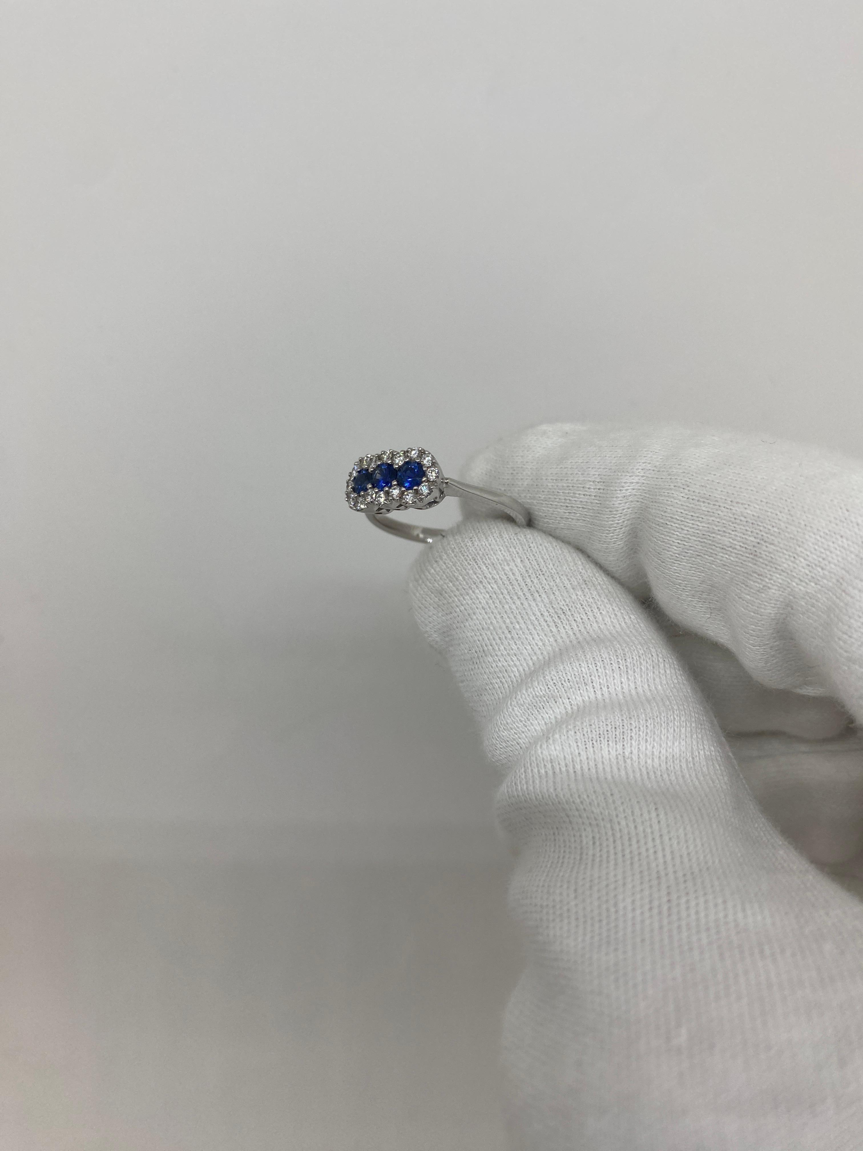 18Kt White Gold Ring Blue Sapphires 0.45 ct White Diamonds 0.24 In New Condition For Sale In Bergamo, BG