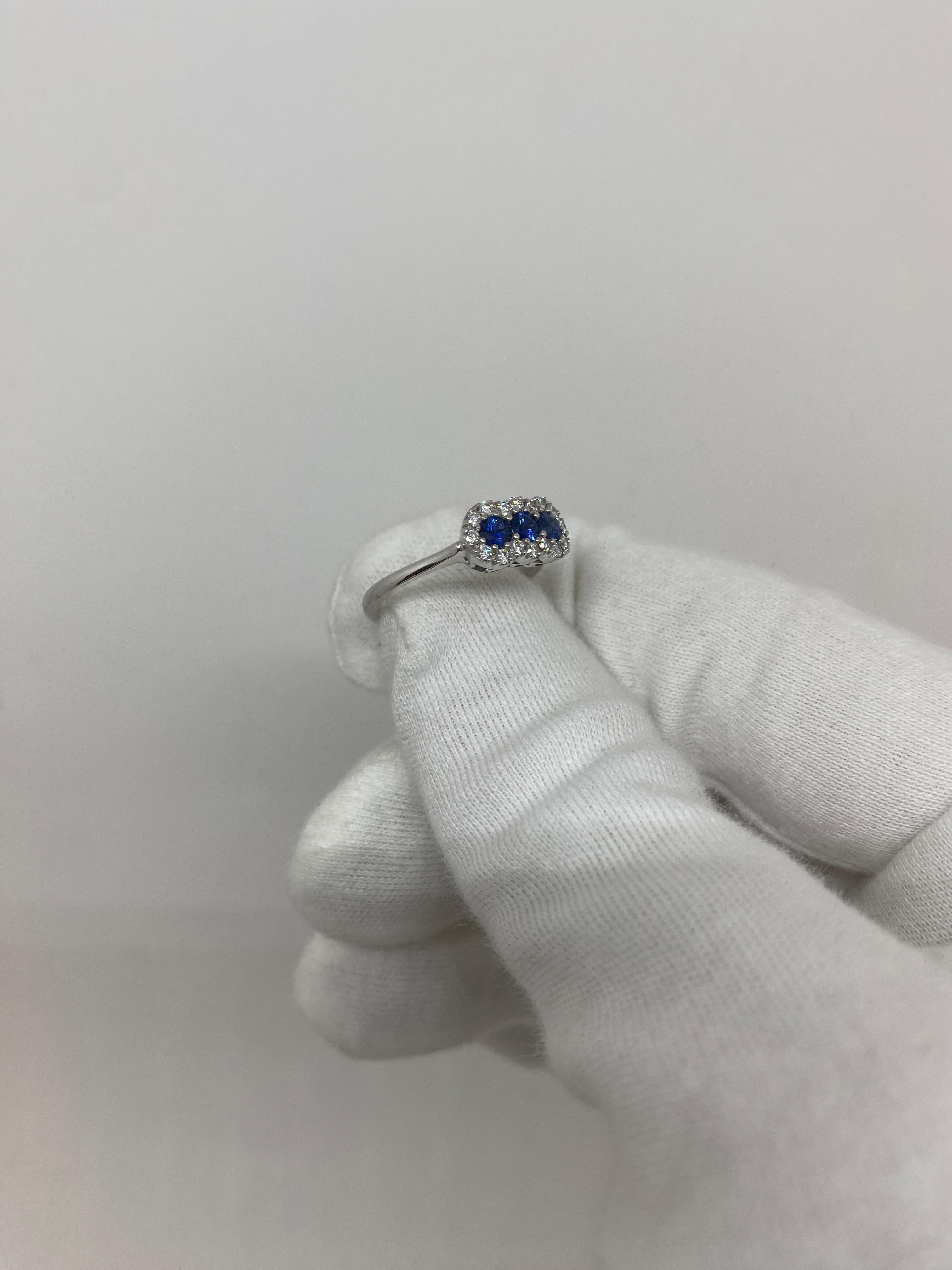 Women's 18Kt White Gold Ring Blue Sapphires 0.45 ct White Diamonds 0.24 For Sale