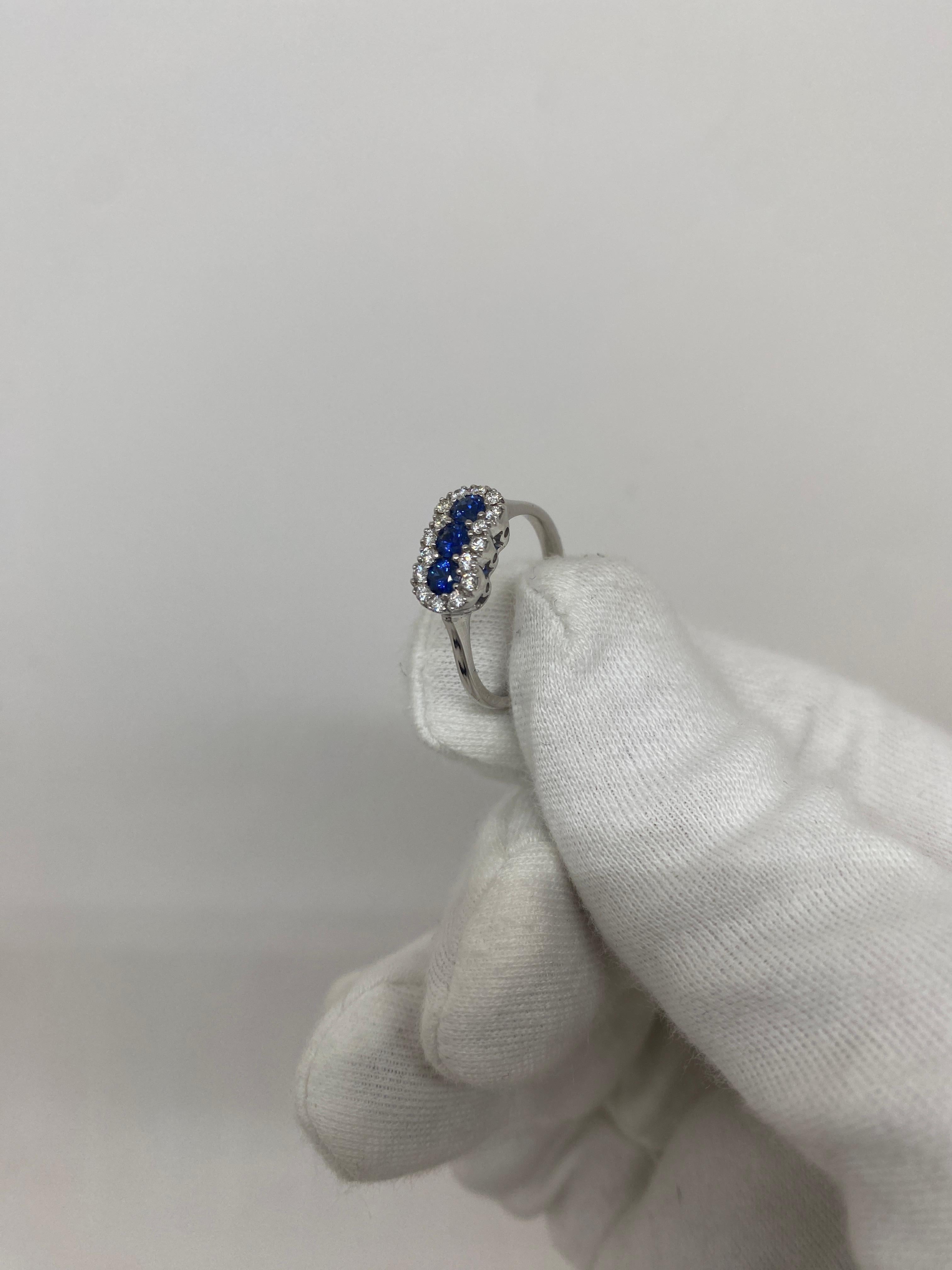 18Kt White Gold Ring Blue Sapphires 0.45 ct White Diamonds 0.24 For Sale 2