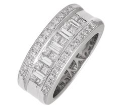 18kt. White Gold Ring Brilliant, Emerald, Baguette Invisible Cut Diamonds 1.07ct