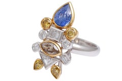18kt white Gold Ring Depicting a Fish with 2.03ct Diamonds, 2.29ct Sapphires
