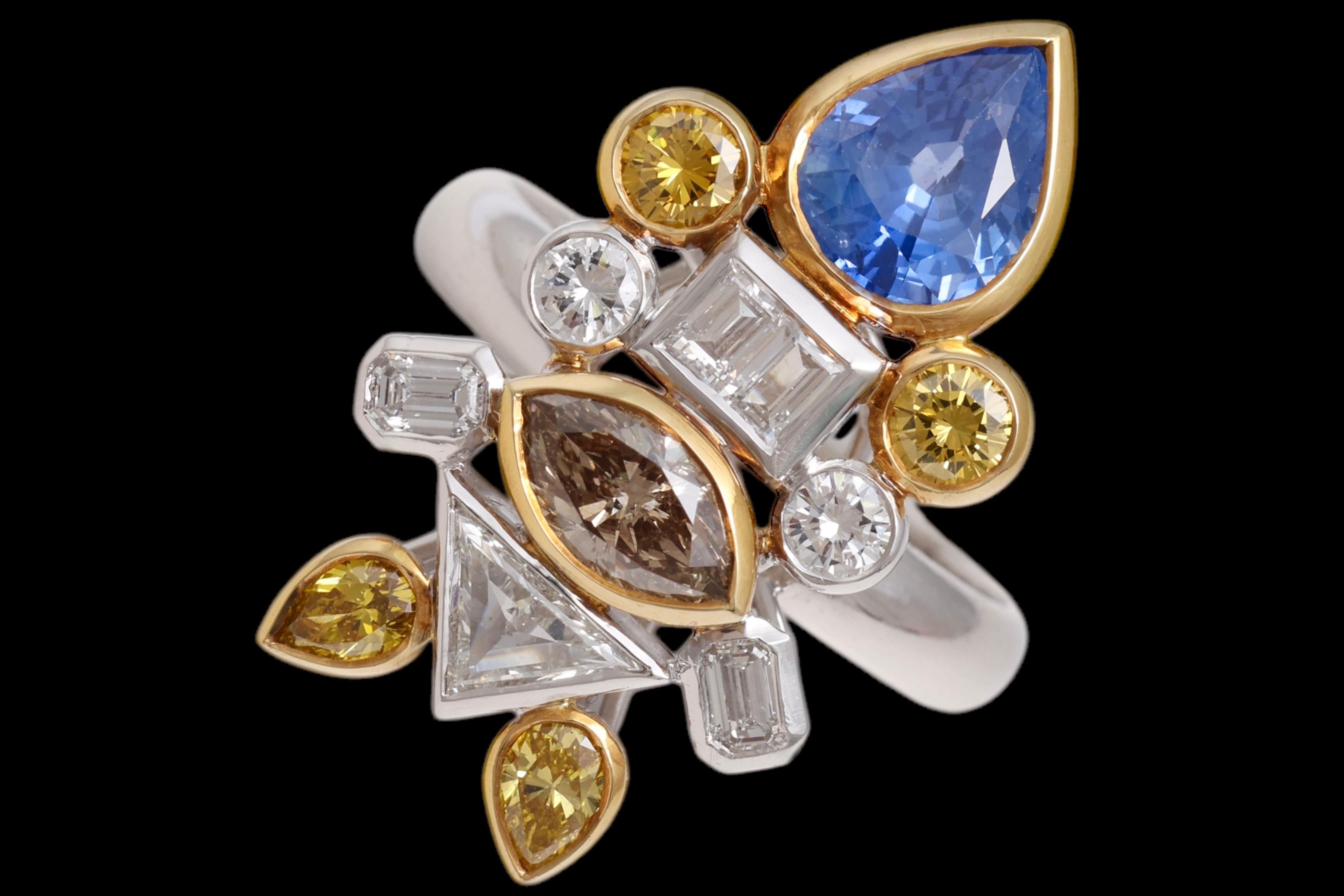 Artist 18kt white Gold Ring Depicting a Fish with 2.03ct Diamonds, 2.29ct Sapphires For Sale