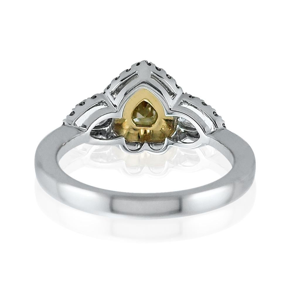Women's 18 Karat White Gold Heart GIA Certified Fancy Yellow and White Diamond Ring For Sale