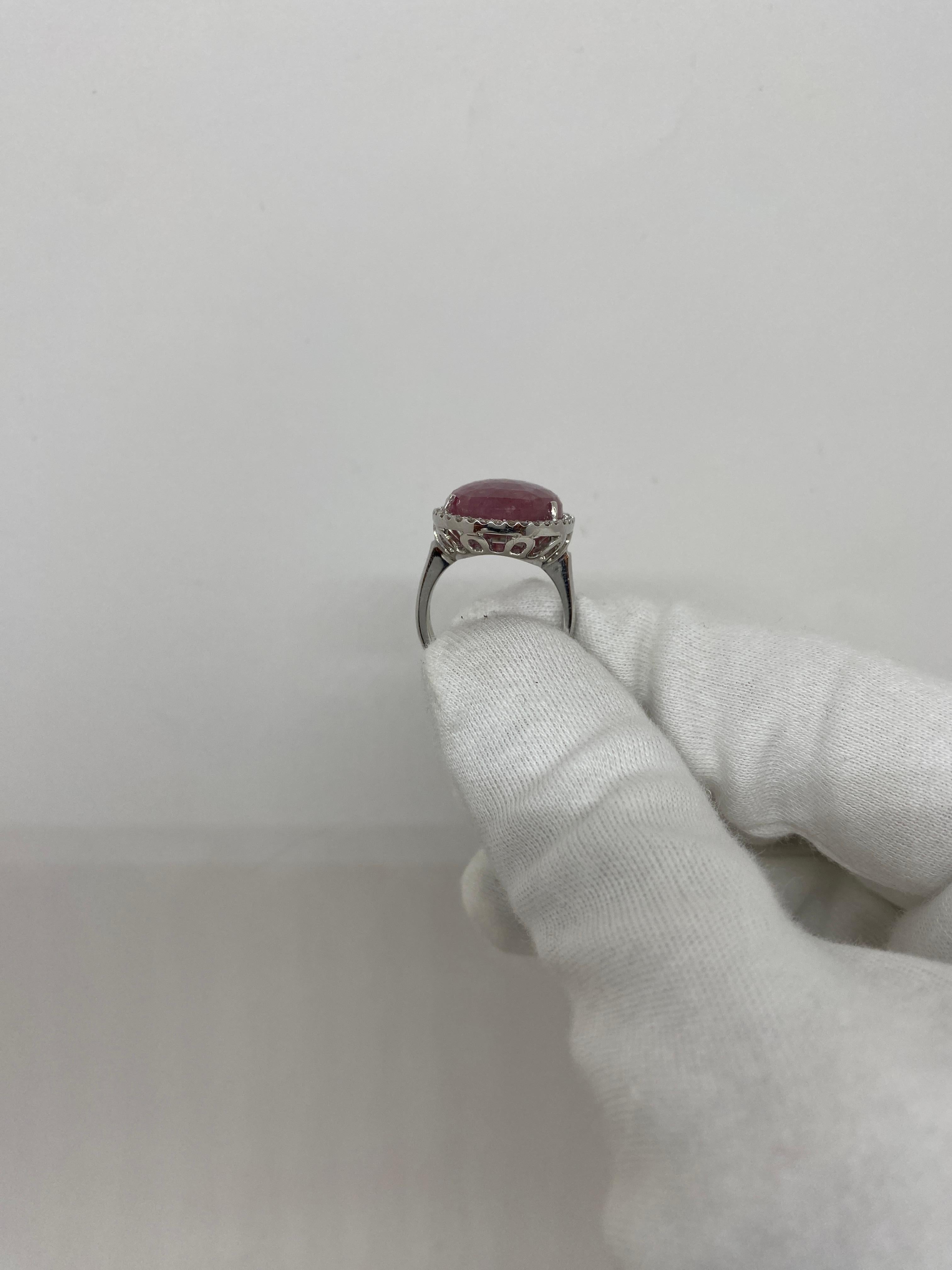 18Kt White Gold Ring Pink Sapphire 17.83 ct White Diamonds 0.42 ct For Sale 1