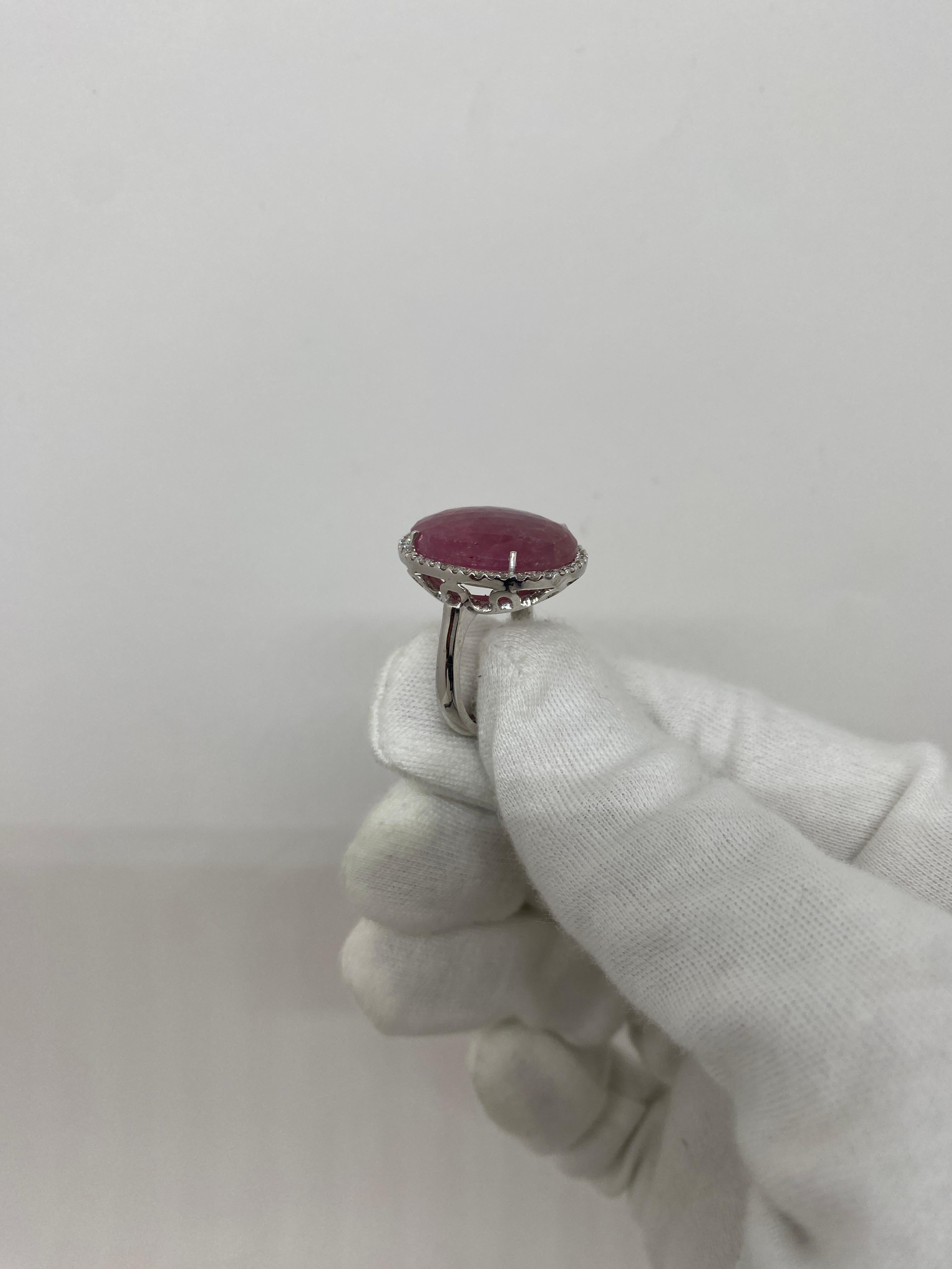 18Kt White Gold Ring Pink Sapphire 17.83 ct White Diamonds 0.42 ct For Sale 2