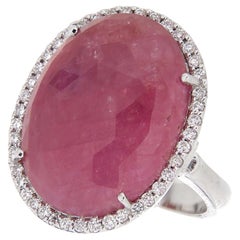 18Kt White Gold Ring Pink Sapphire 17.83 ct White Diamonds 0.42 ct