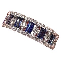 18KT White Gold Ring with 0.54ct Diamonds & 0.75ct Baguette Sapphires