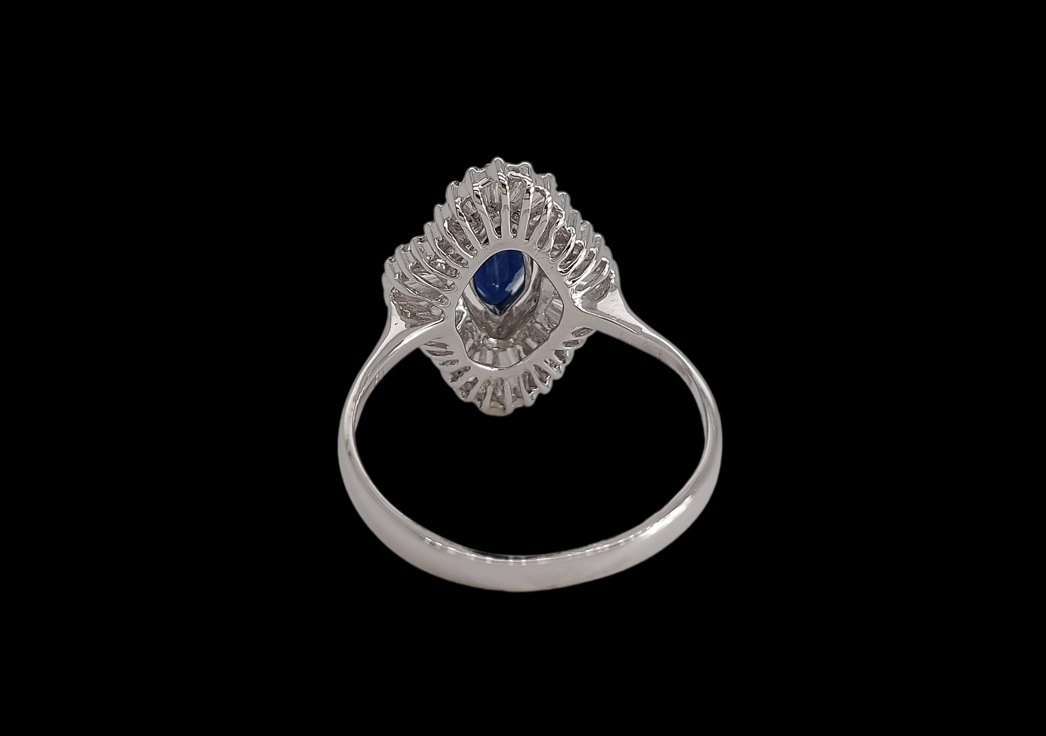 18kt White Gold Ring with 1.02ct Marquise Cut Sapphire and 2.4ct Diamonds For Sale 5