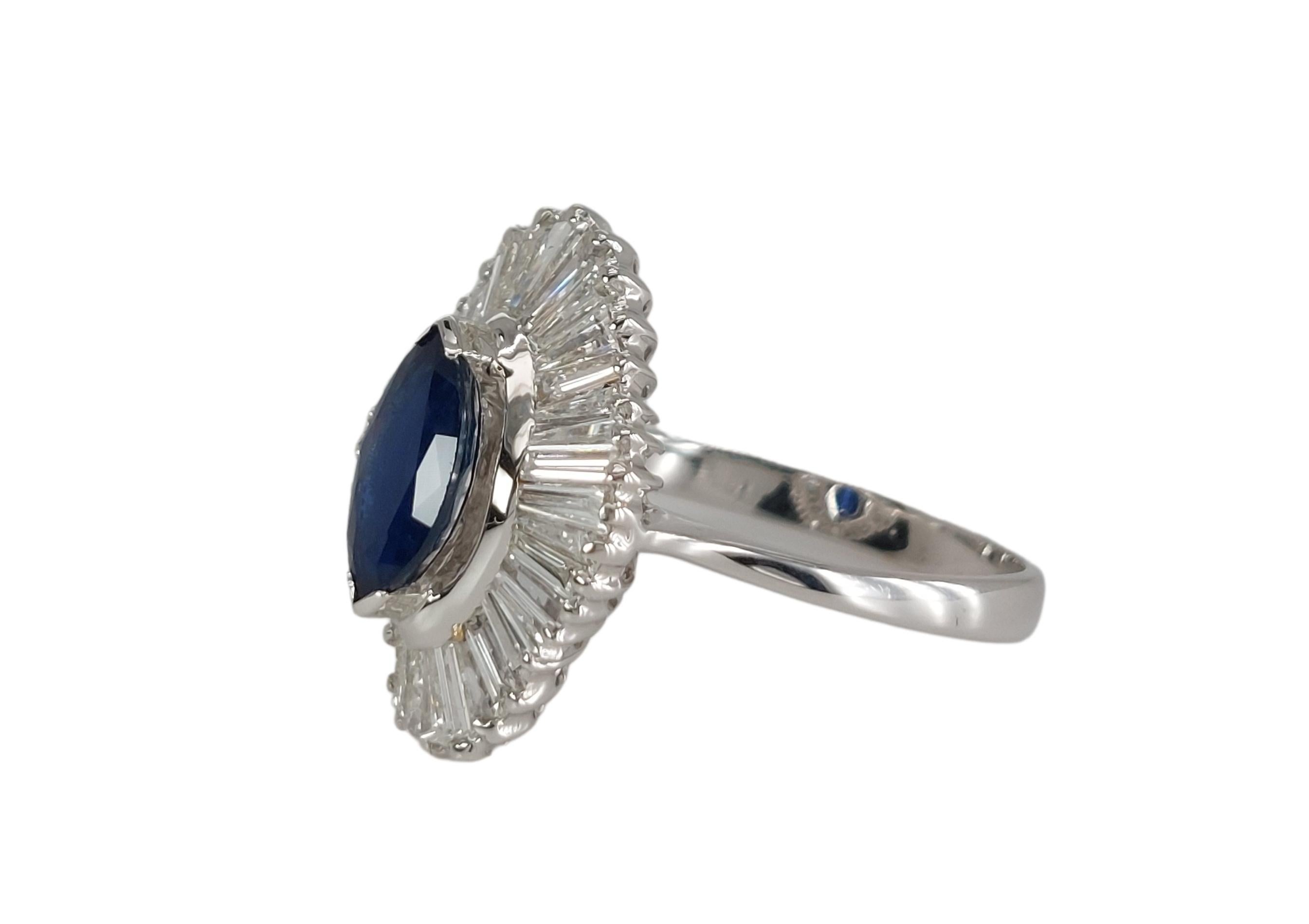 18kt White Gold Ring with 1.02ct Marquise Cut Sapphire and 2.4ct Diamonds For Sale 6