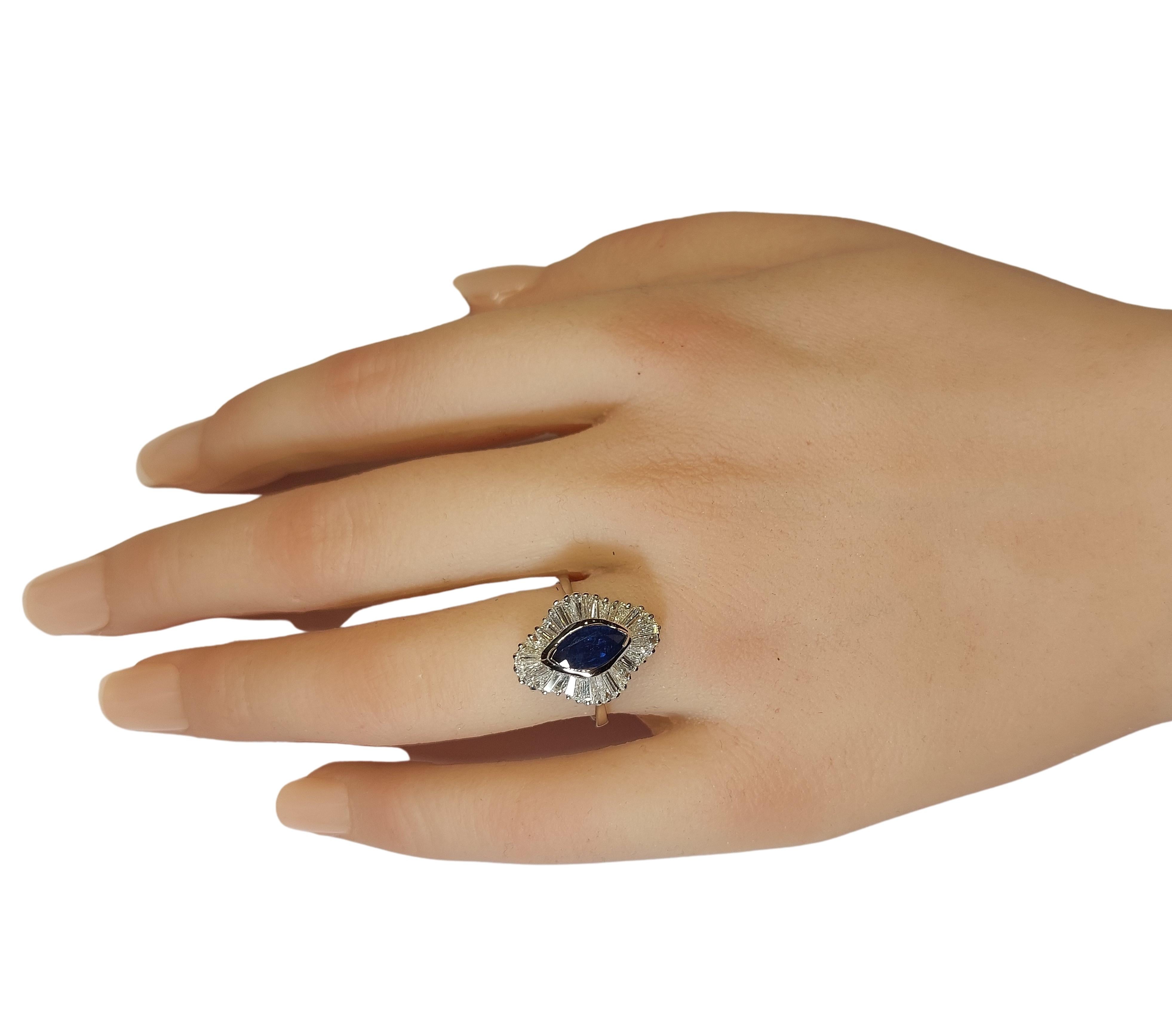 18kt White Gold Ring with 1.02ct Marquise Cut Sapphire and 2.4ct Diamonds For Sale 8