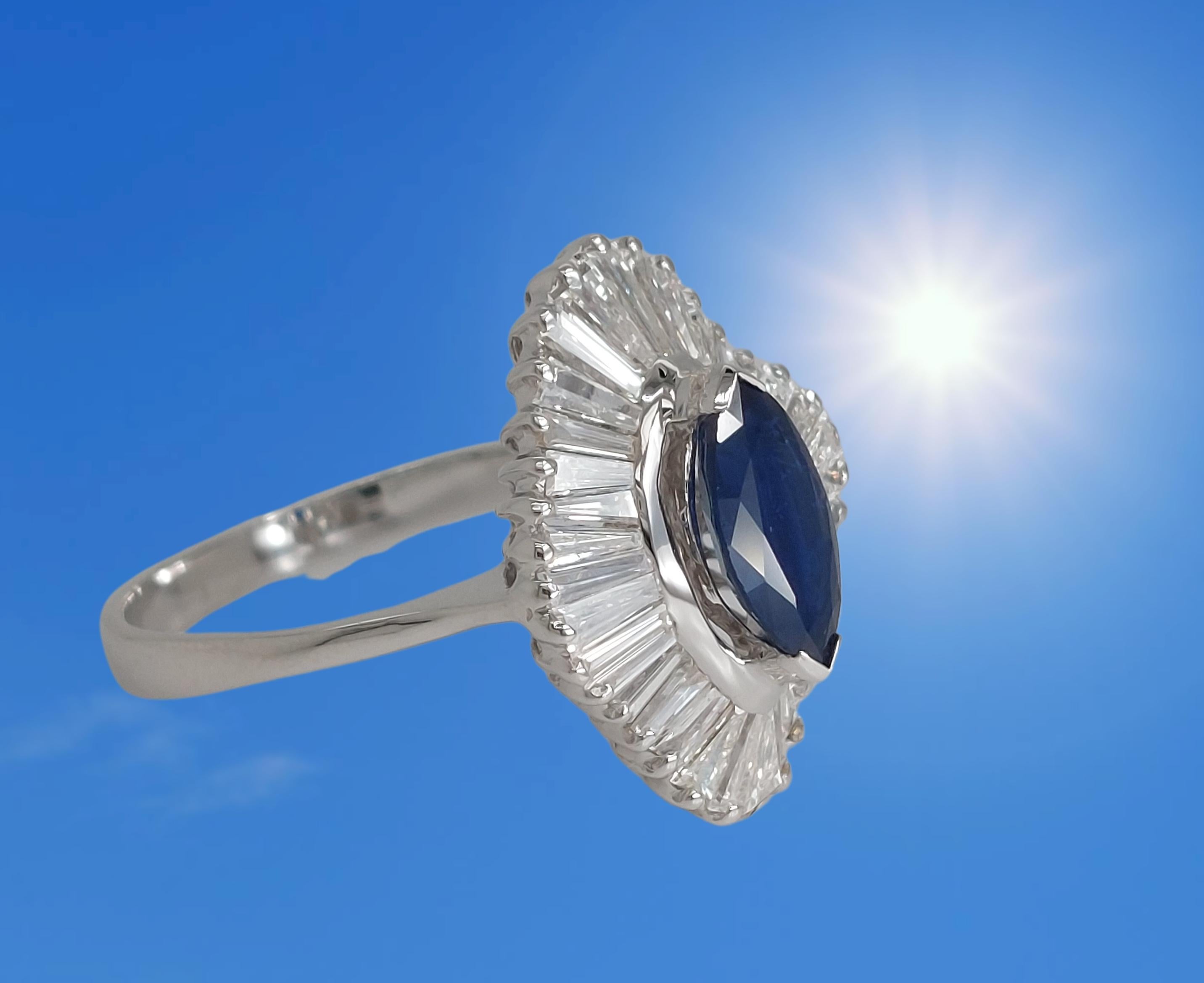 18kt White Gold Ring with 1.02ct Marquise Cut Sapphire and 2.4ct Diamonds For Sale 10