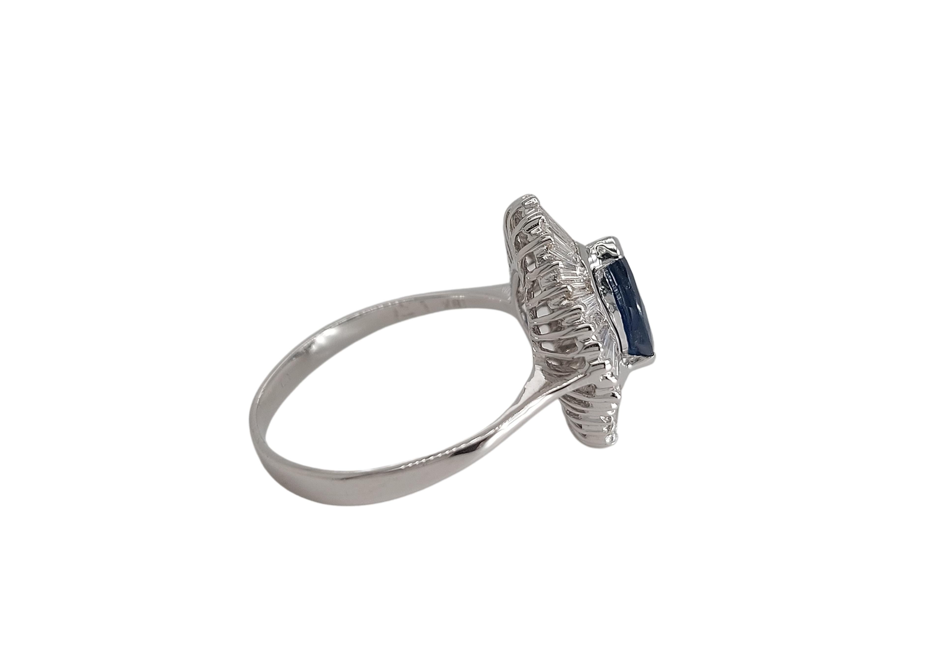 Women's 18kt White Gold Ring with 1.02ct Marquise Cut Sapphire and 2.4ct Diamonds For Sale