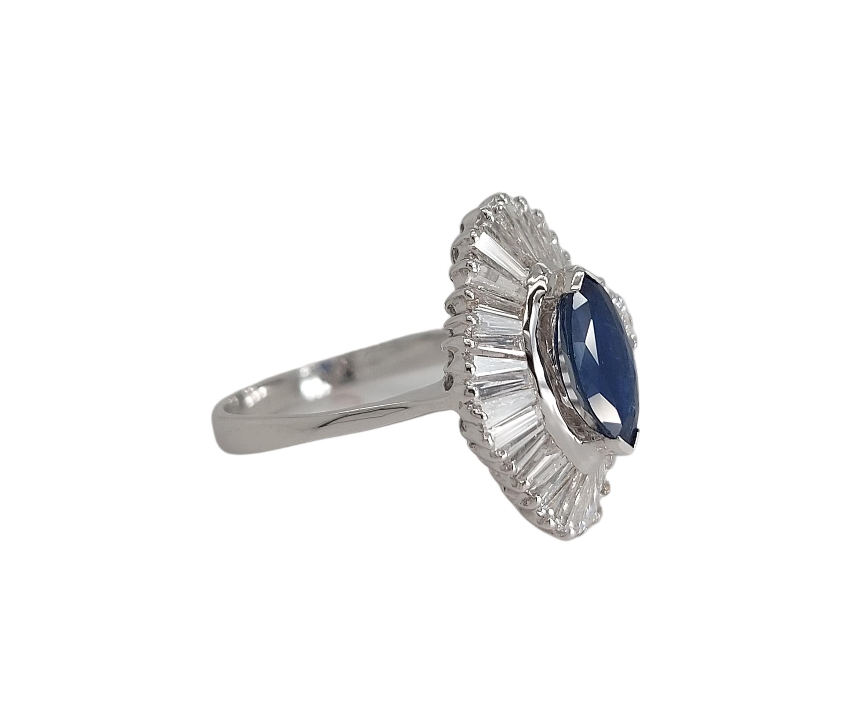 18kt White Gold Ring with 1.02ct Marquise Cut Sapphire and 2.4ct Diamonds For Sale 2