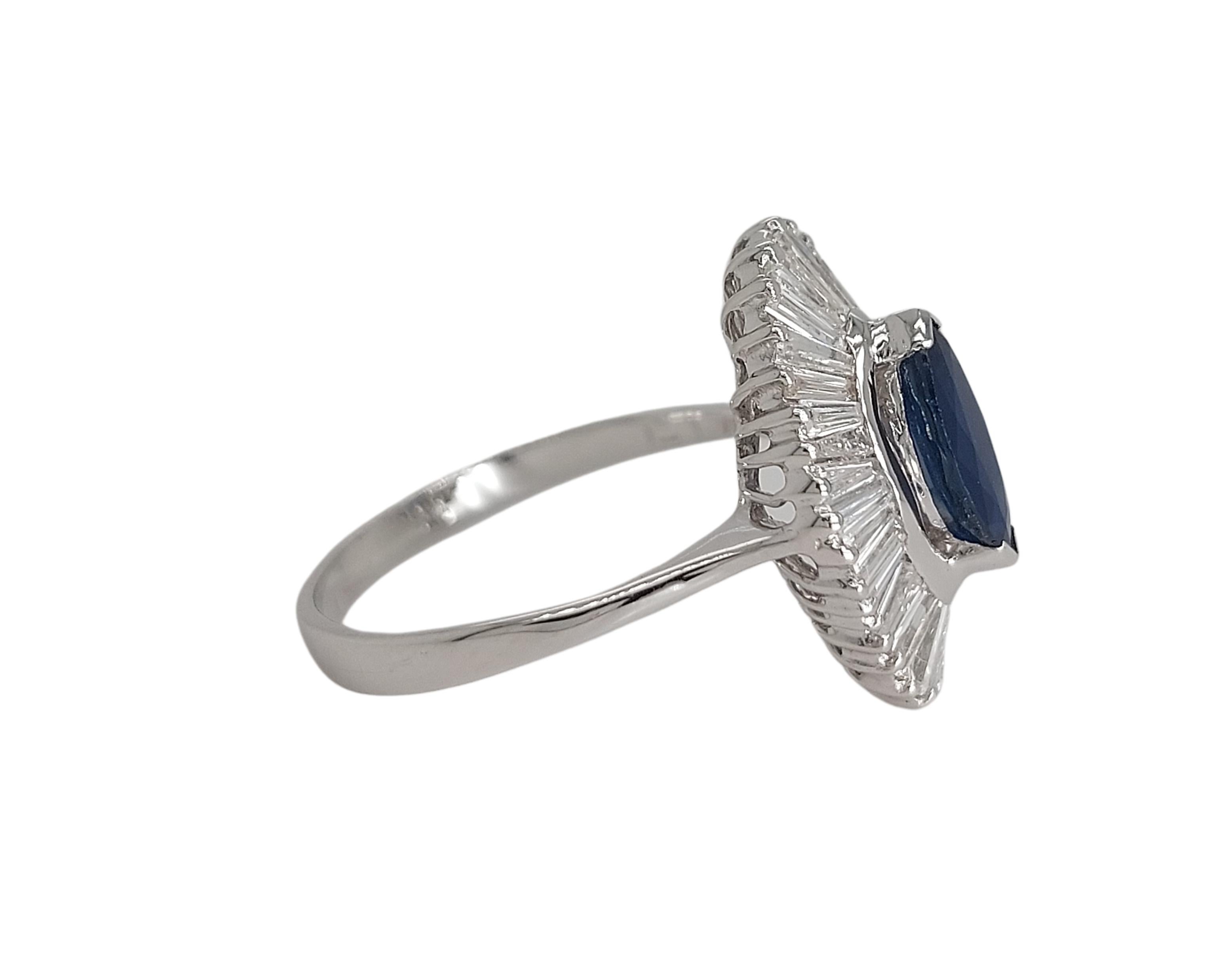 18kt White Gold Ring with 1.02ct Marquise Cut Sapphire and 2.4ct Diamonds For Sale 3
