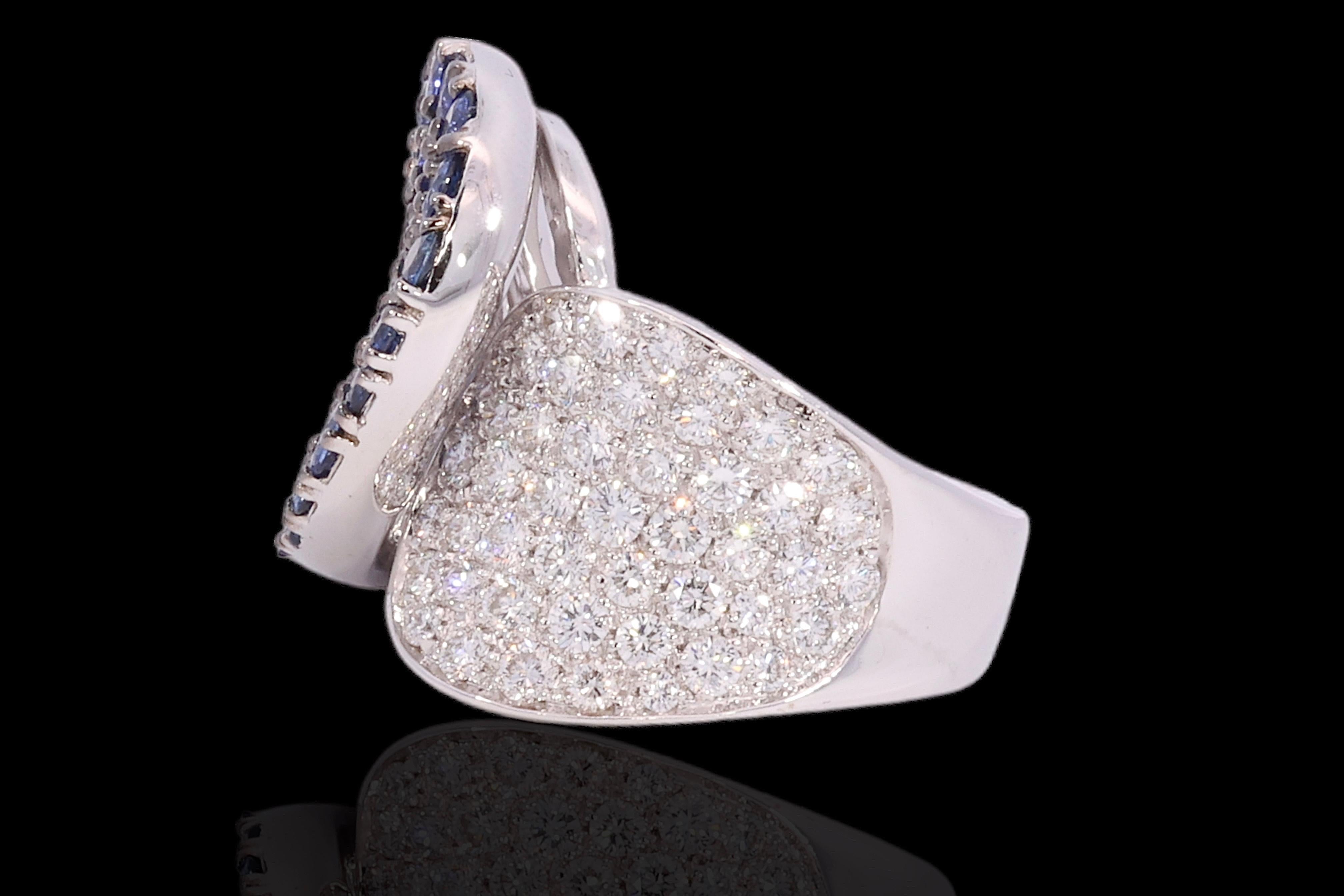 18 Karat White Gold Ring with 3.2 Carat Sapphires and 1.85 Carat Diamonds For Sale 5