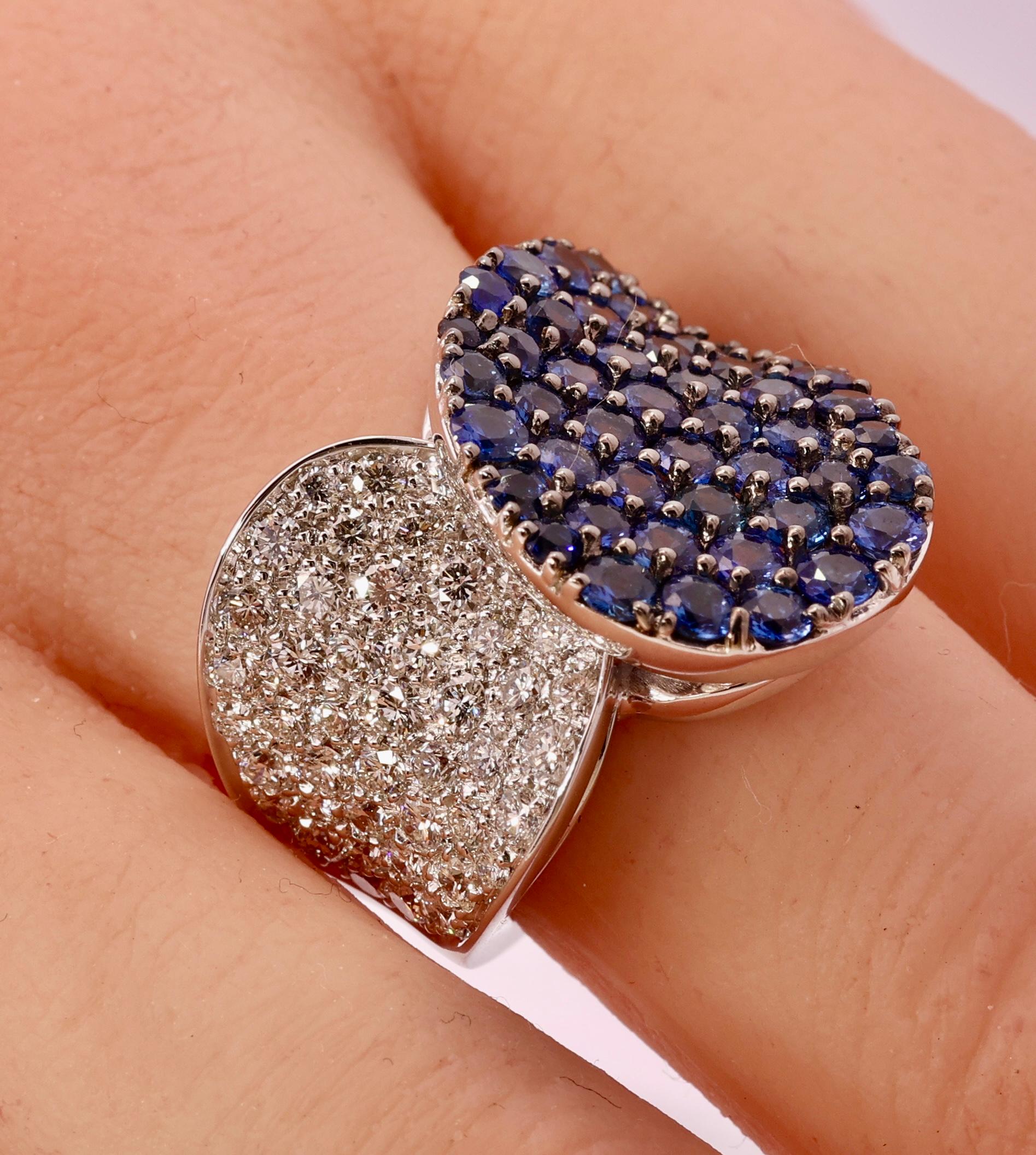 Stunning 18kt White Gold Ring with 3.2 ct. Sapphires and 1.85 ct. Diamonds 

Material: 18 kt. white gold

Diamonds: Brilliant cut diamonds, together approx. 1.85 ct.

Sapphires: Blue sapphires together approx. 3.20 ct.

Ring size: 53.1 EU / 6.5 US (
