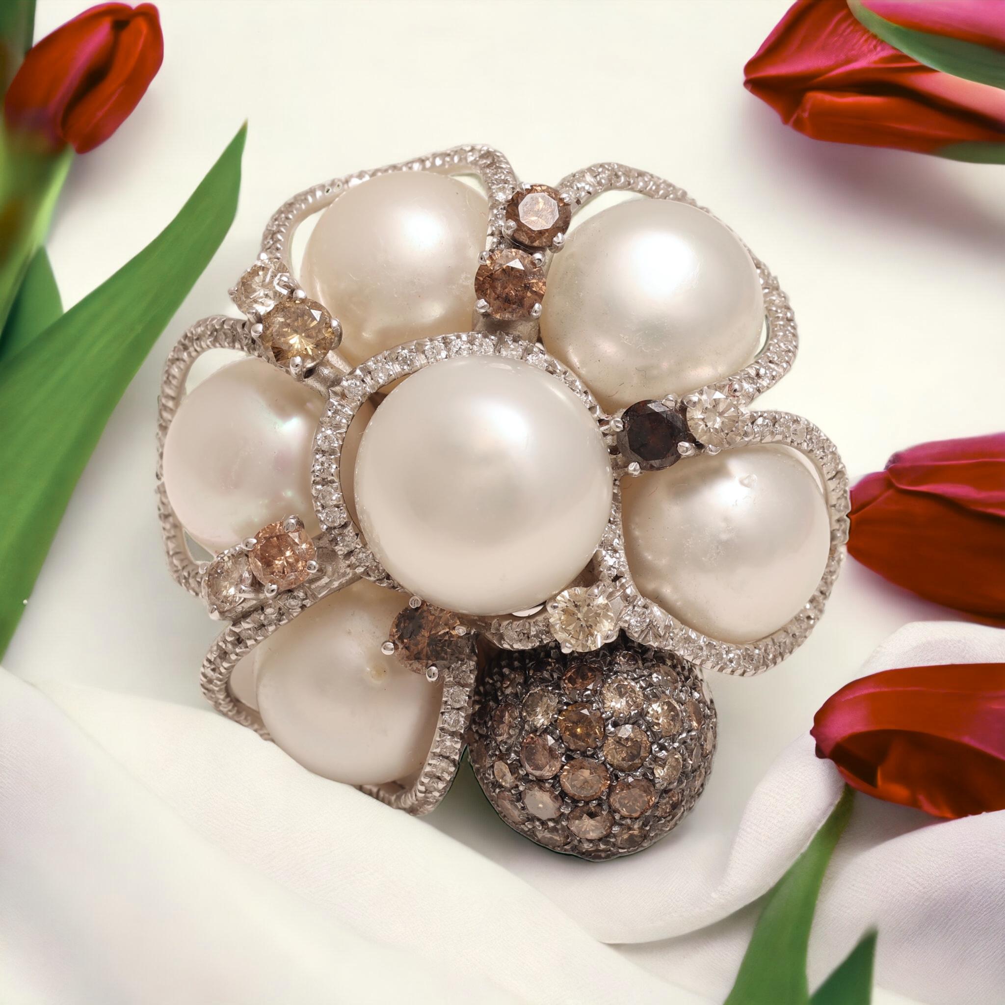 18 Karat Weißgold Ring mit 3,65 Karat Diamanten und Perlen, kann mit Armband gekauft werden im Angebot 9