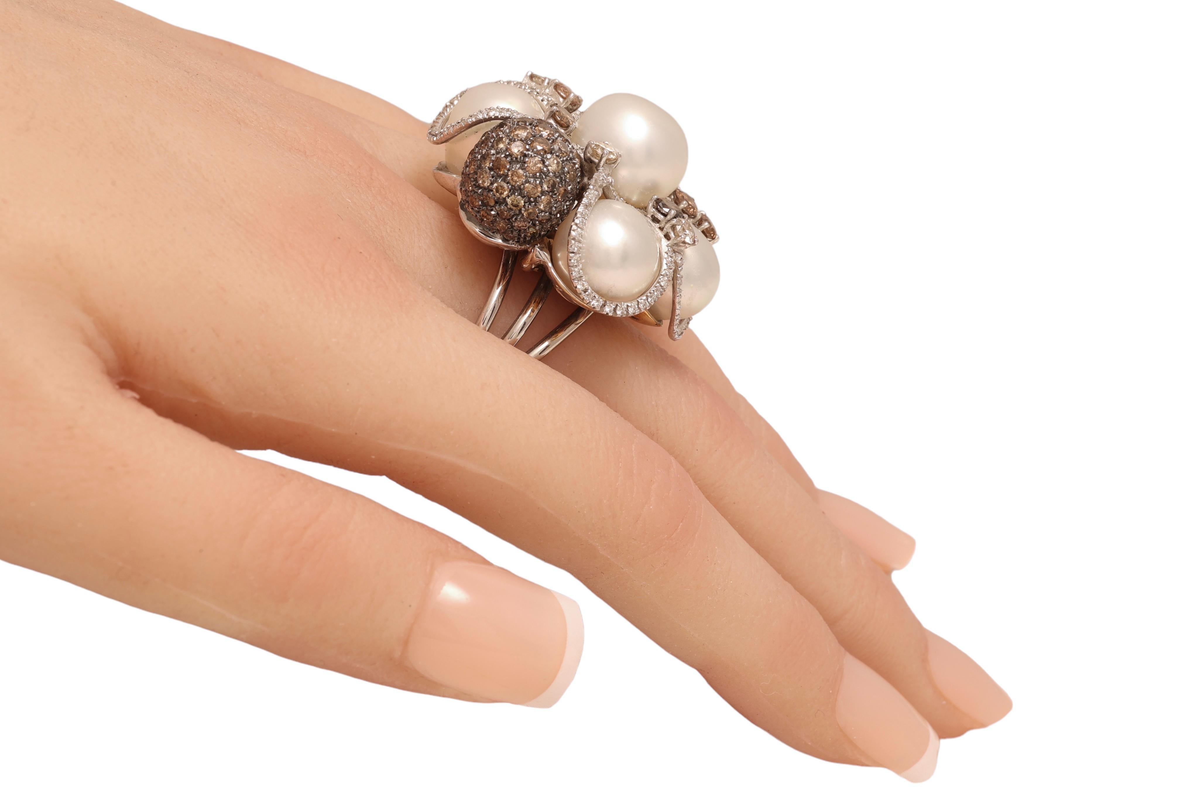18kt White Gold Ring with 3.65ct Diamonds& Pearls, Can Purchase with Bracelet For Sale 5