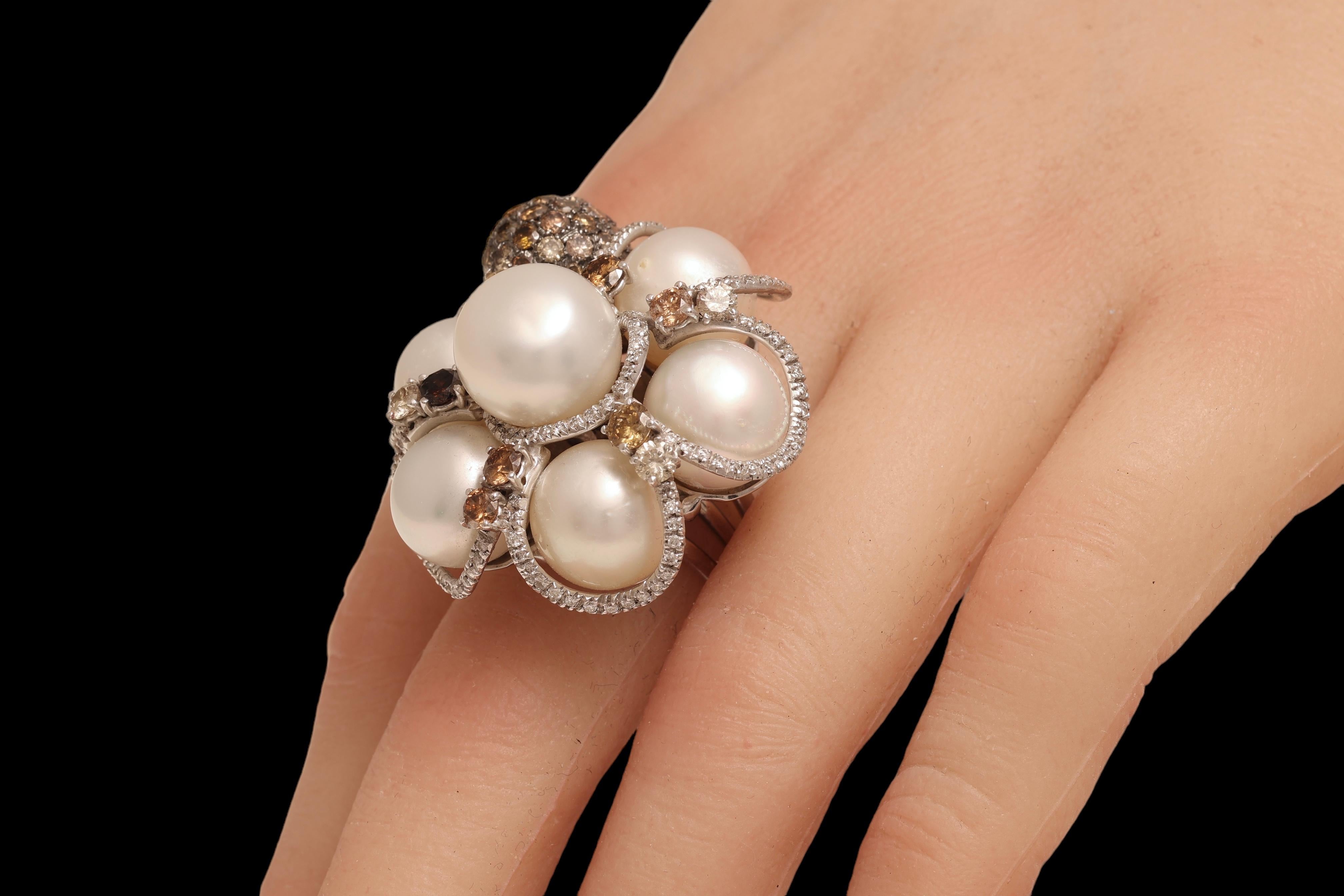 18kt White Gold Ring with 3.65ct Diamonds& Pearls, Can Purchase with Bracelet For Sale 6