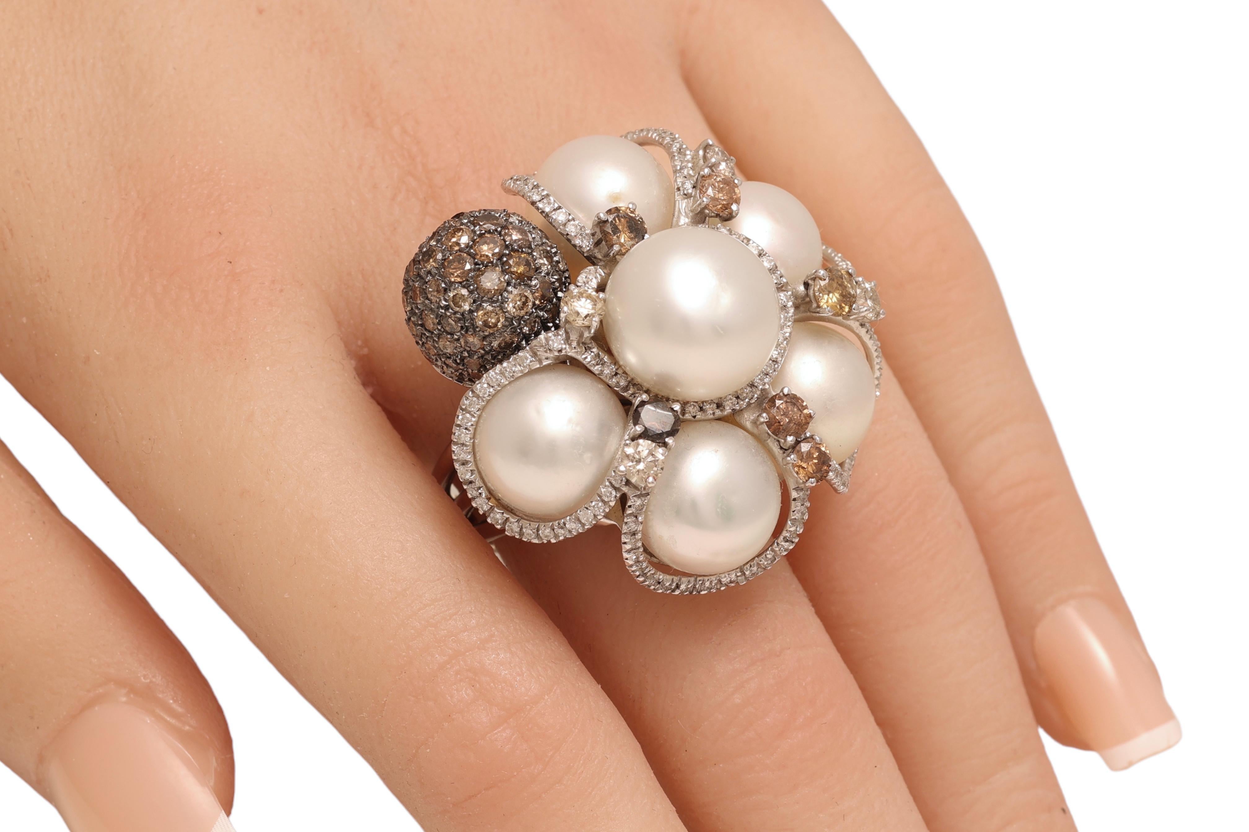 18kt White Gold Ring with 3.65ct Diamonds& Pearls, Can Purchase with Bracelet For Sale 7