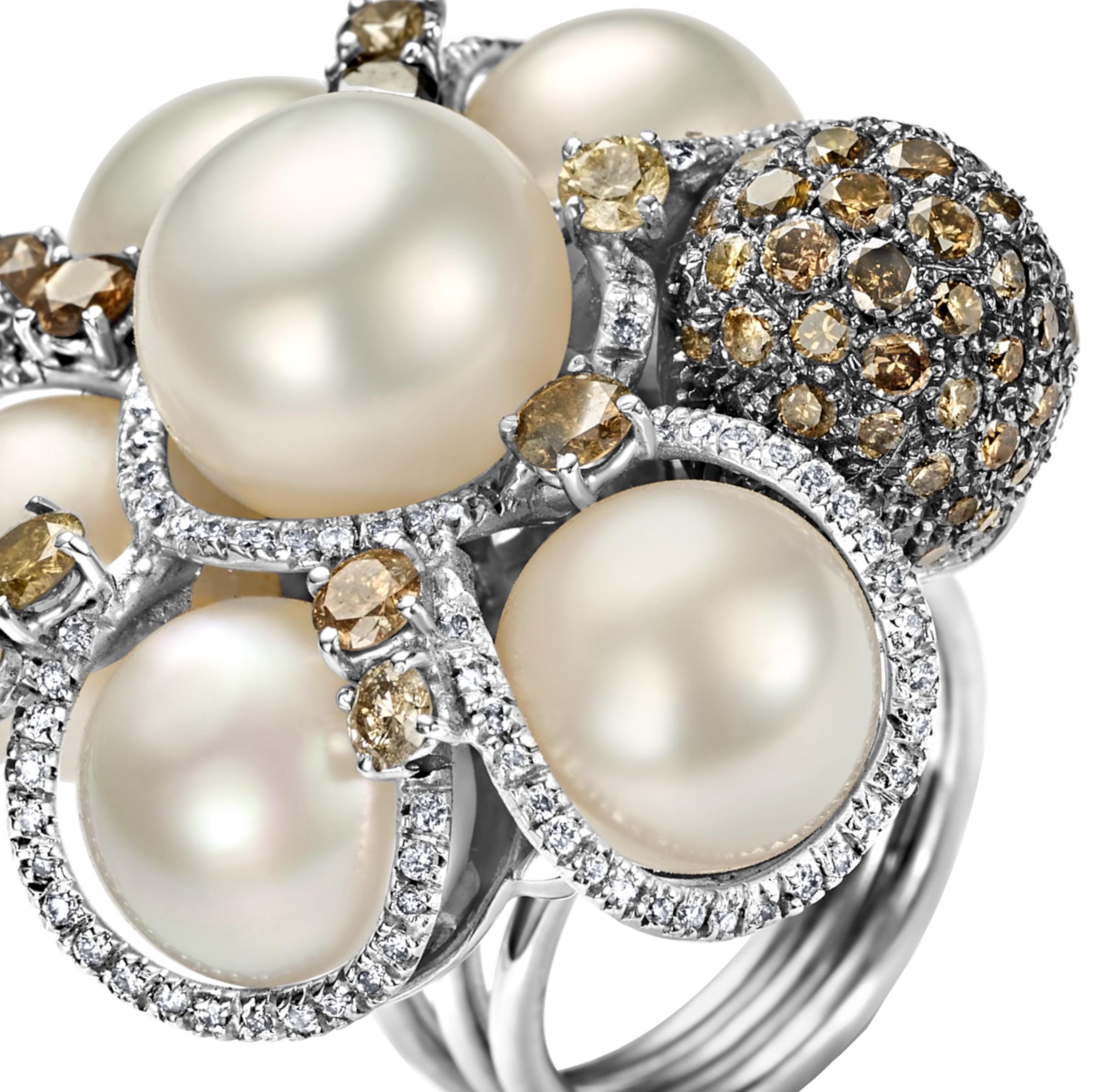 18 Karat Weißgold Ring mit 3,65 Karat Diamanten und Perlen, kann mit Armband gekauft werden im Zustand „Neu“ im Angebot in Antwerp, BE