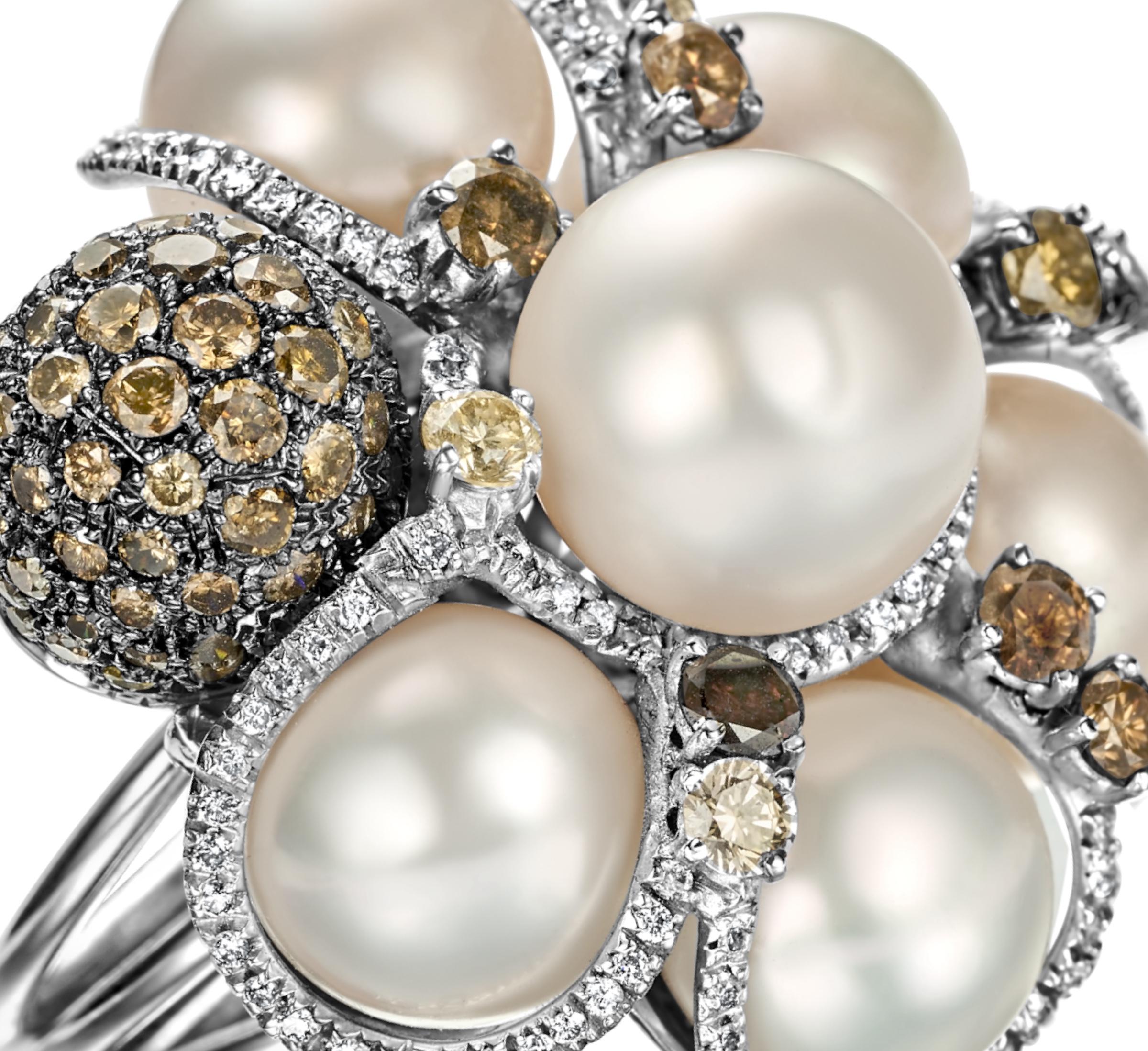 18 Karat Weißgold Ring mit 3,65 Karat Diamanten und Perlen, kann mit Armband gekauft werden im Angebot 4