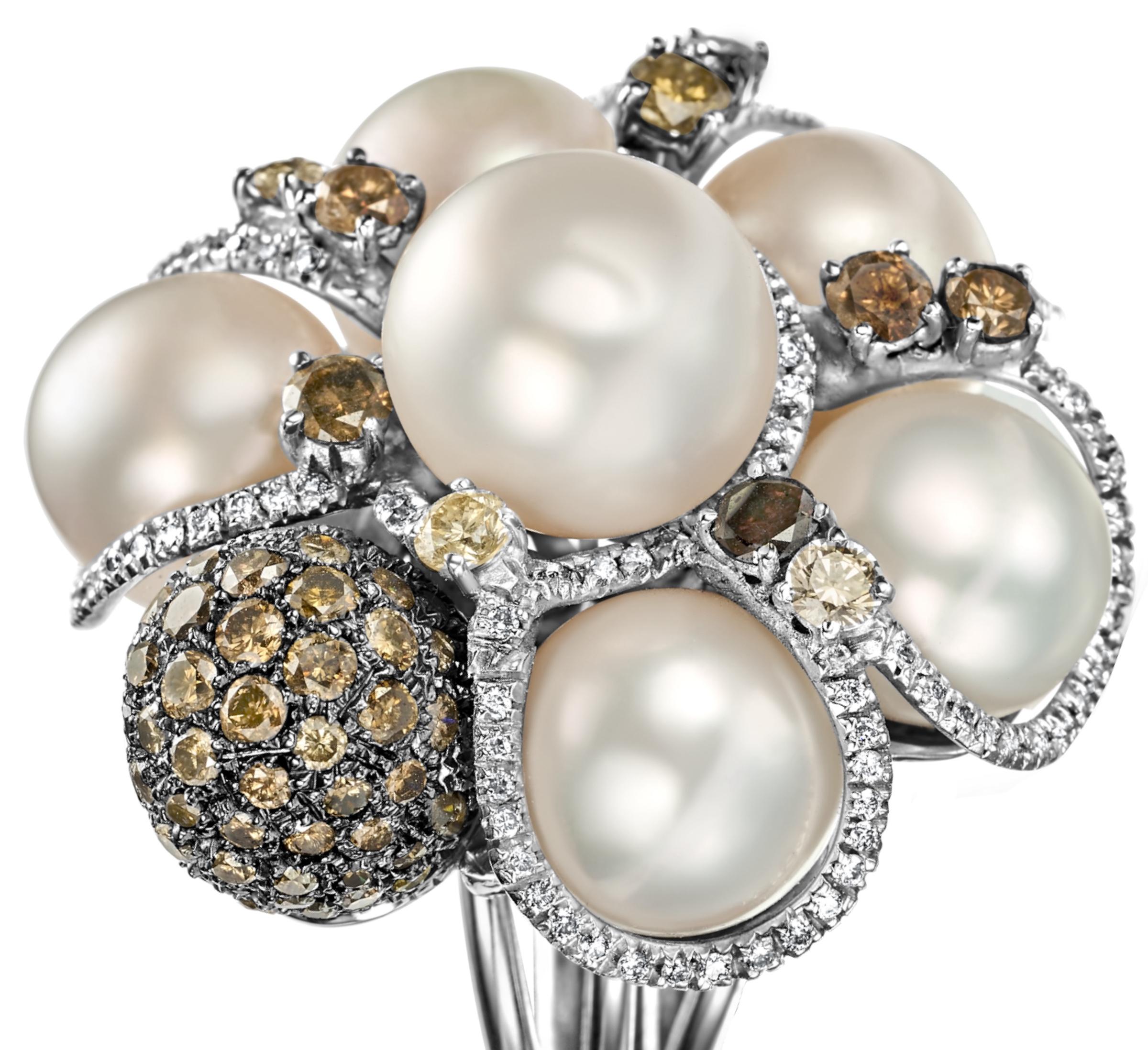 18kt White Gold Ring with 3.65ct Diamonds& Pearls, Can Purchase with Bracelet For Sale 4