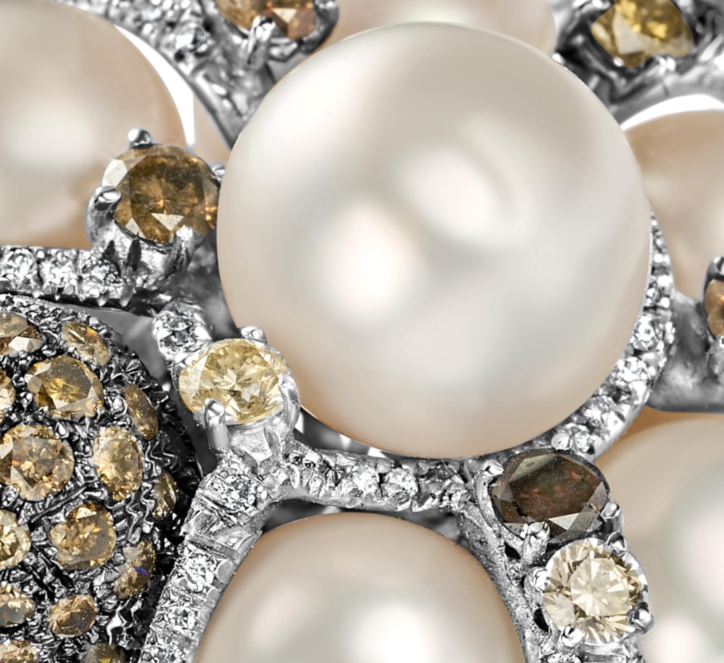 18 Karat Weißgold Ring mit 3,65 Karat Diamanten und Perlen, kann mit Armband gekauft werden im Angebot 3