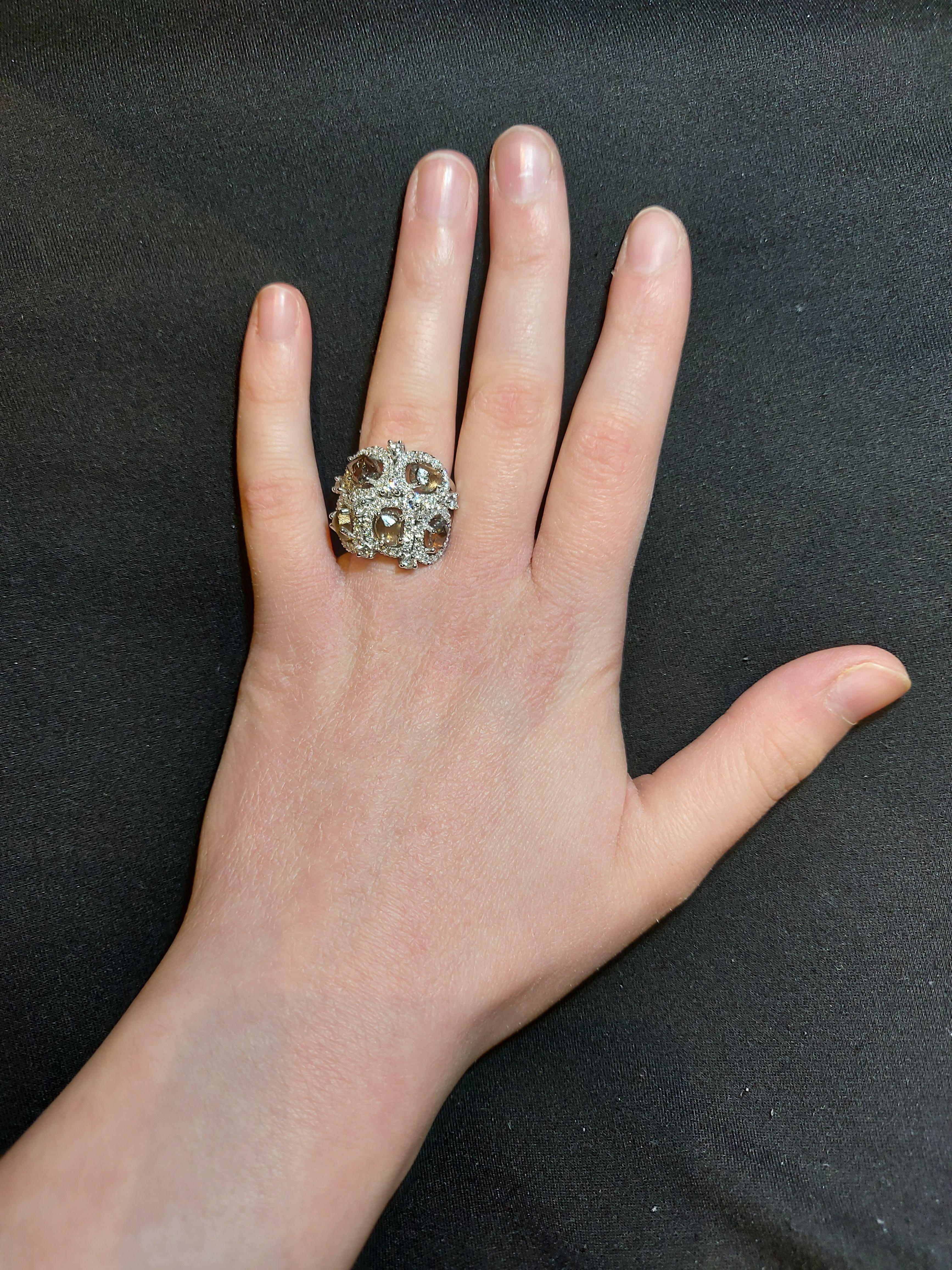Anillo de oro de 18 quilates con diamantes en bruto de 6,11 quilates, diamantes talla brillante de 1,7 quilates en venta 11