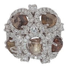 18kt Gold Ring with 6.11 Carat Rough Diamonds, 1.7 Carat Brilliant Cut Diamonds