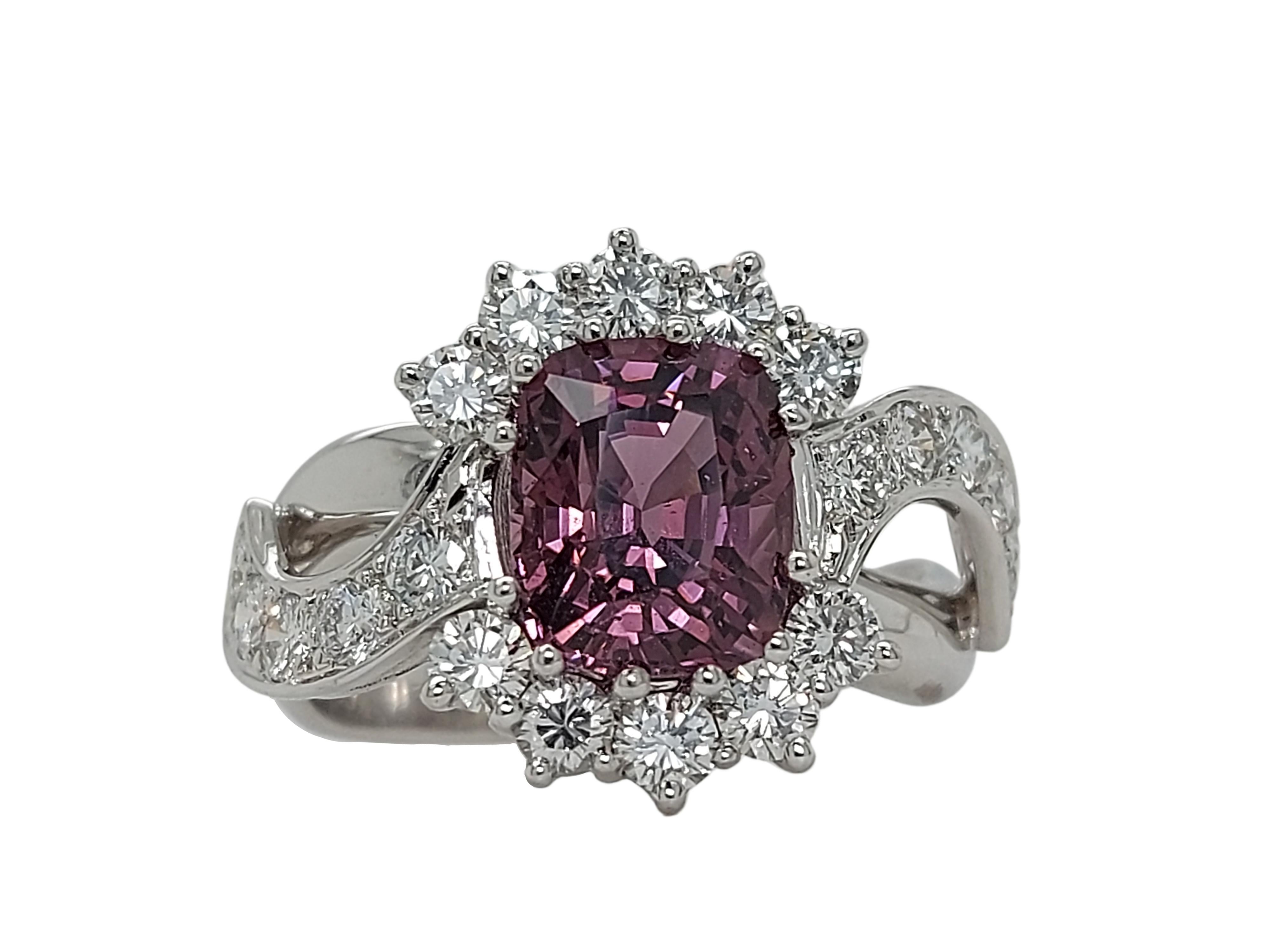Artisan 18kt White Gold Ring with a 3.25 Ct No Heat Spinel Stone and 1.2ct Diamonds For Sale