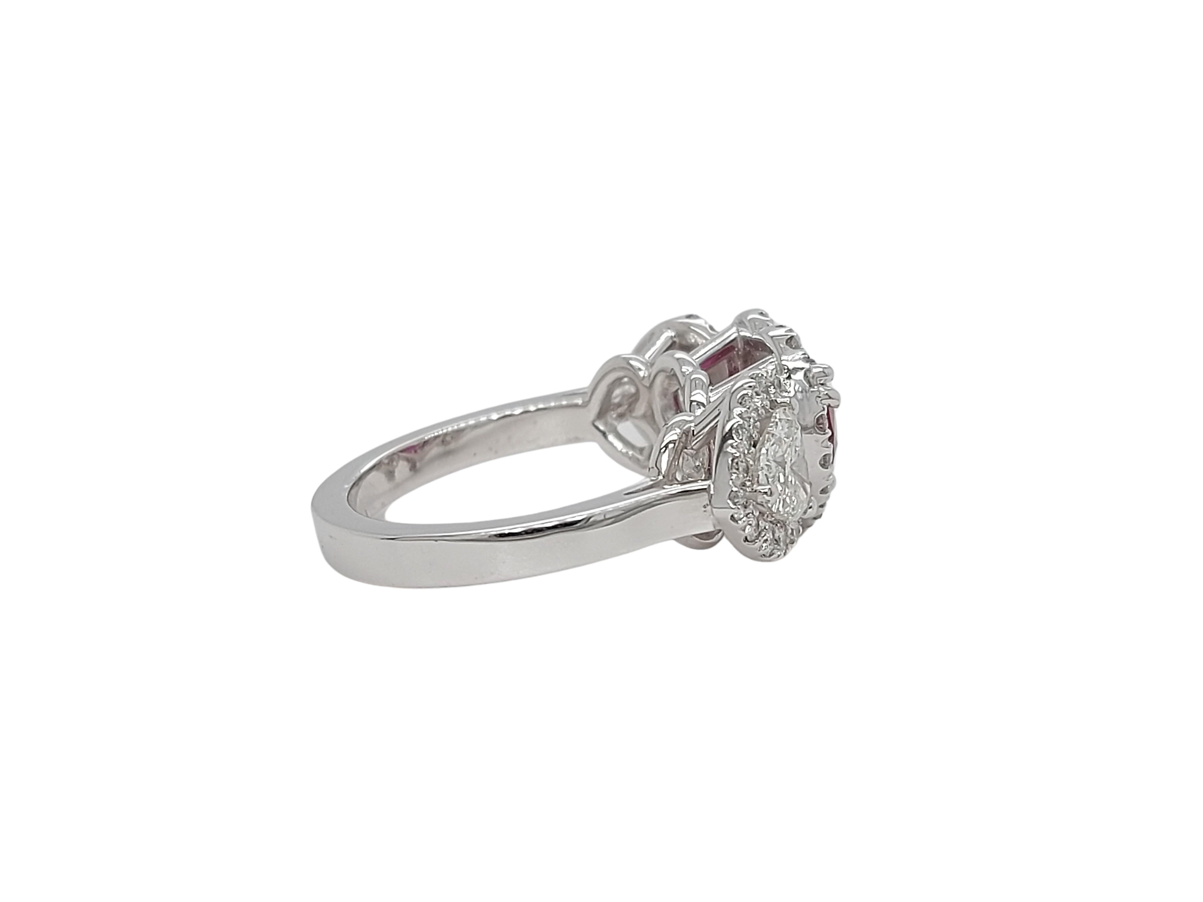 18kt White Gold Ring with Heart Shaped Ruby and Diamonds , CGL Certified For Sale 2