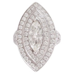 18kt White Gold Ring With Large 1.78 Carat Marquise Diamond & Brilliant Diamonds