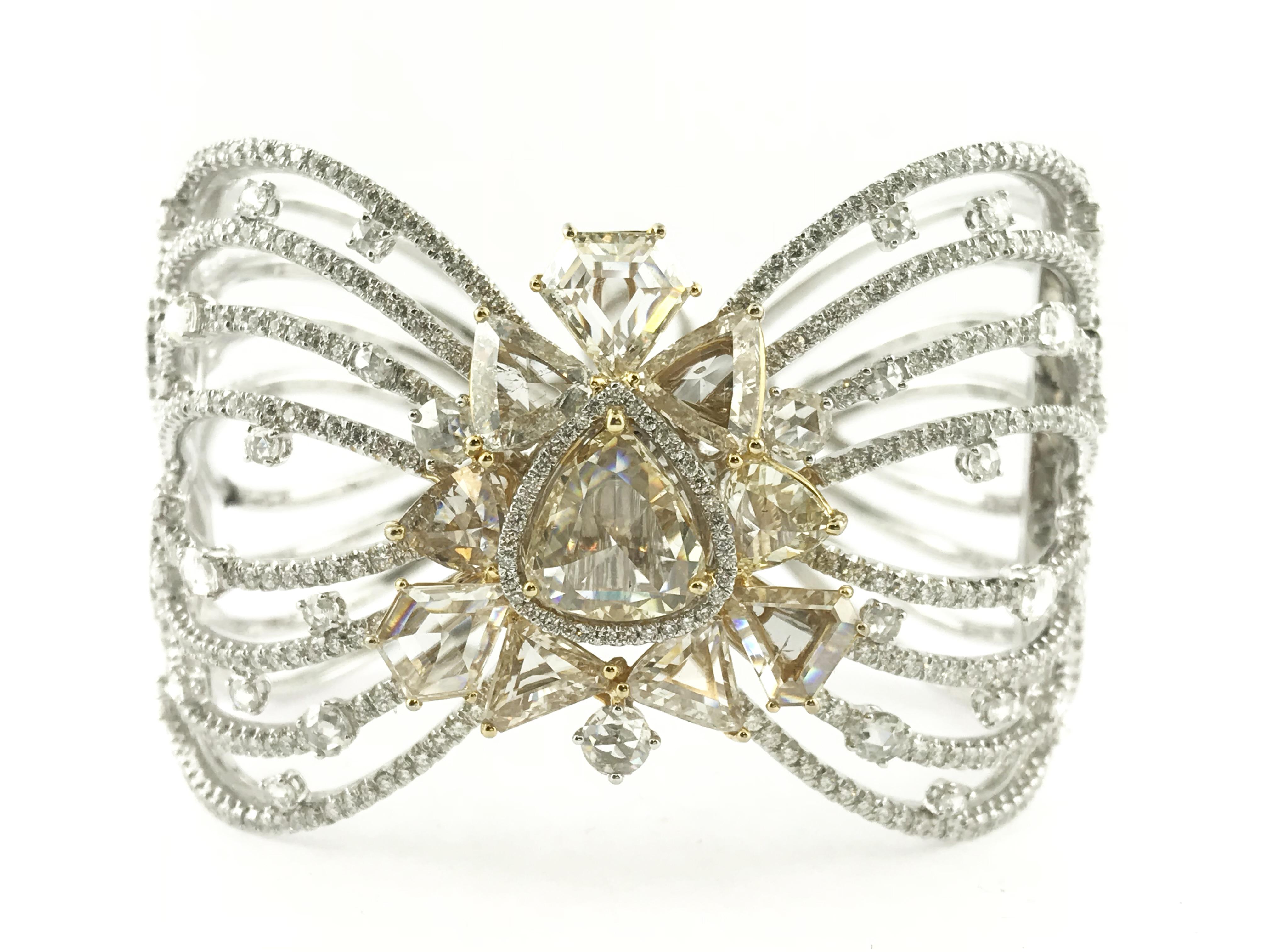 Art Deco 18 Karat White Gold Rose Cut Diamond Bangle For Sale