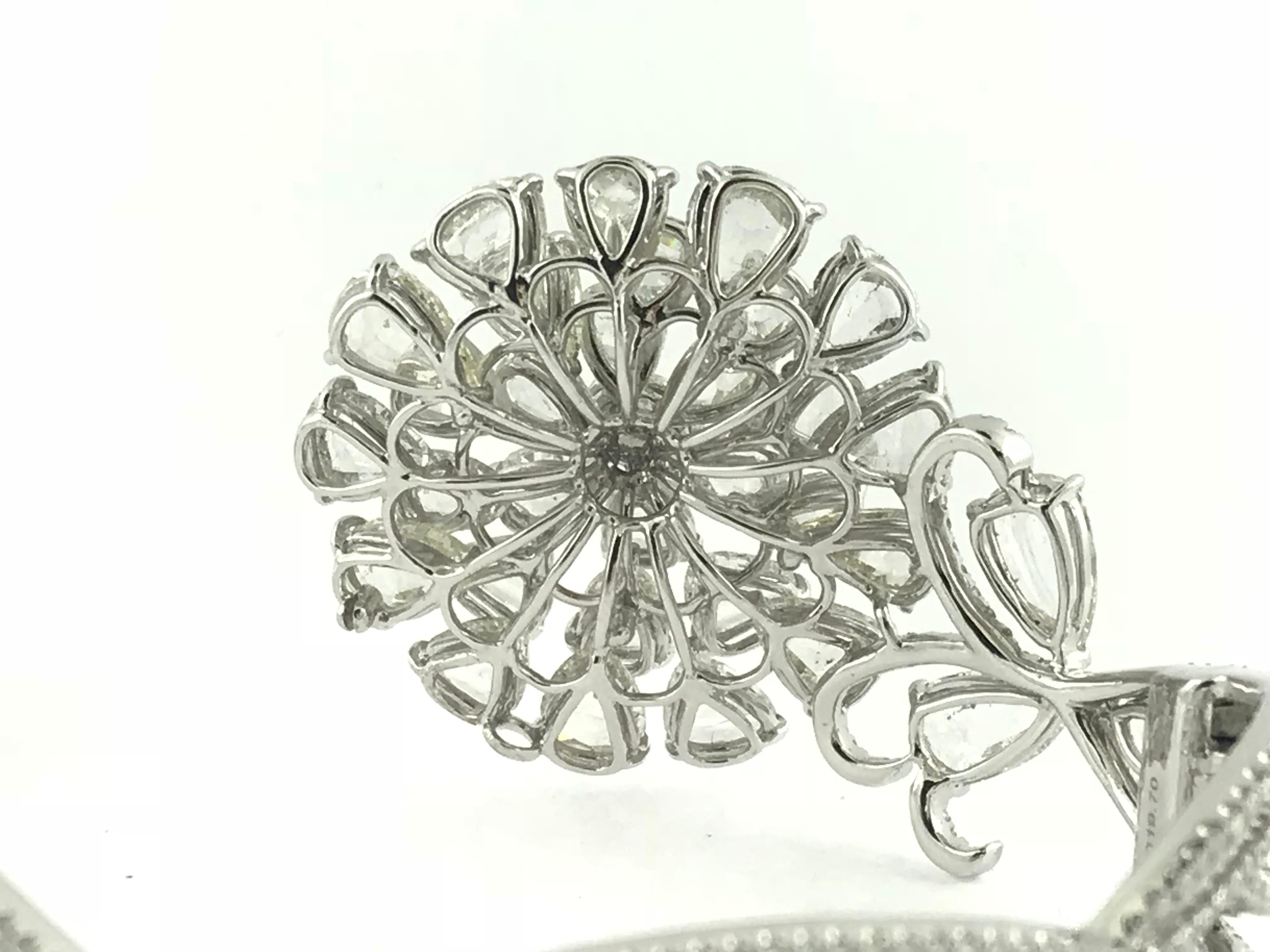 Women's or Men's 18 Karat White Gold Rose Cut Diamond Flower Bangle For Sale