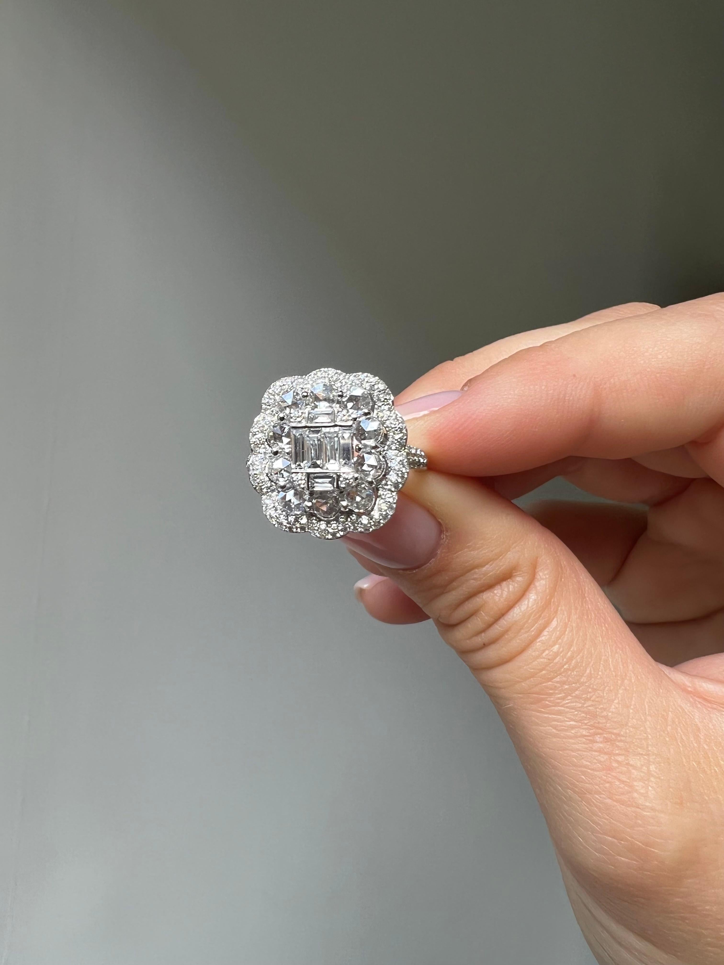 Natural Diamond Ring 1.80 cts 18 Karat White Gold Briolette Diamond Luxury Ring For Sale 4