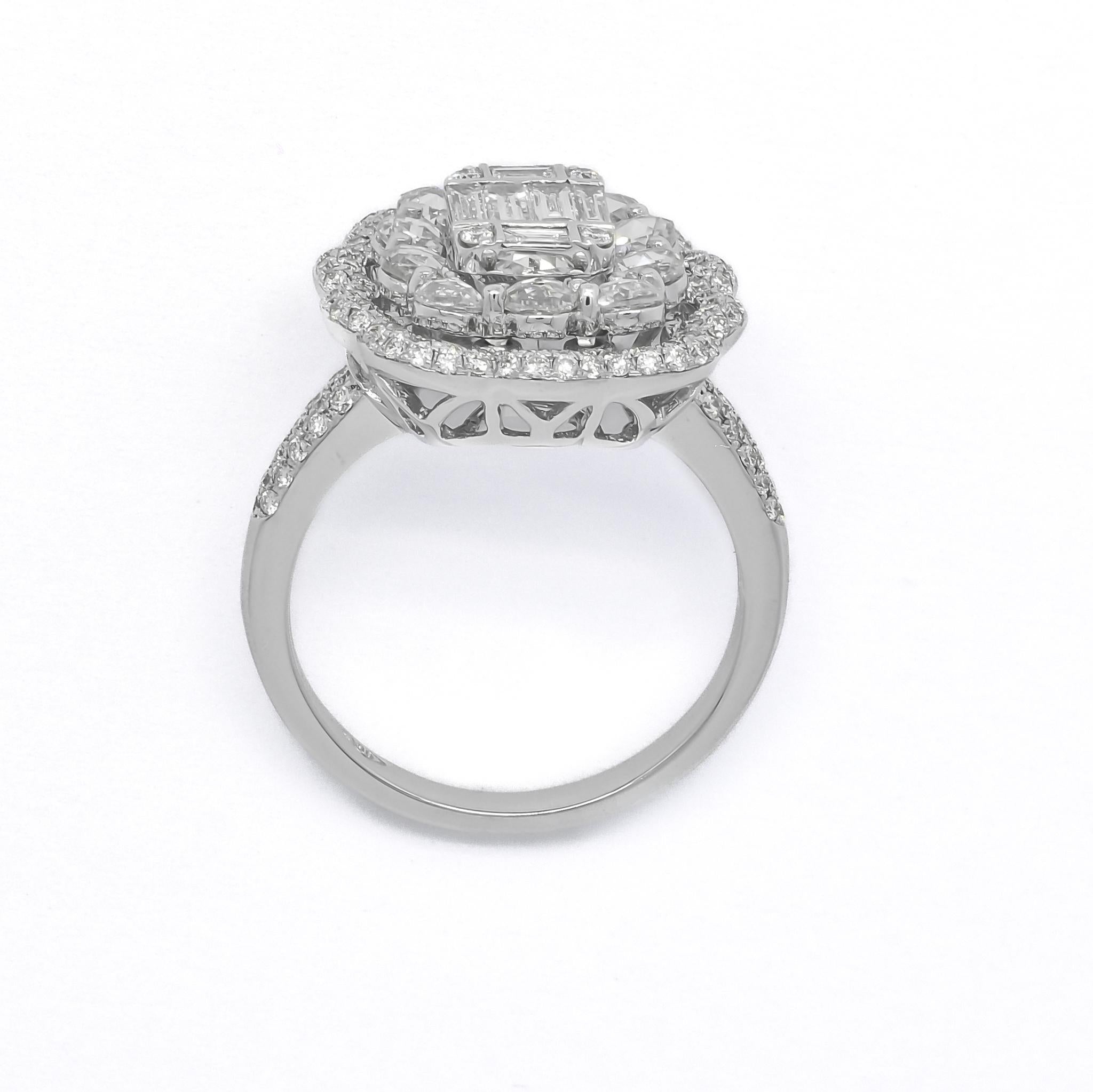 Round Cut Natural Diamond Ring 1.80 cts 18 Karat White Gold Briolette Diamond Luxury Ring For Sale
