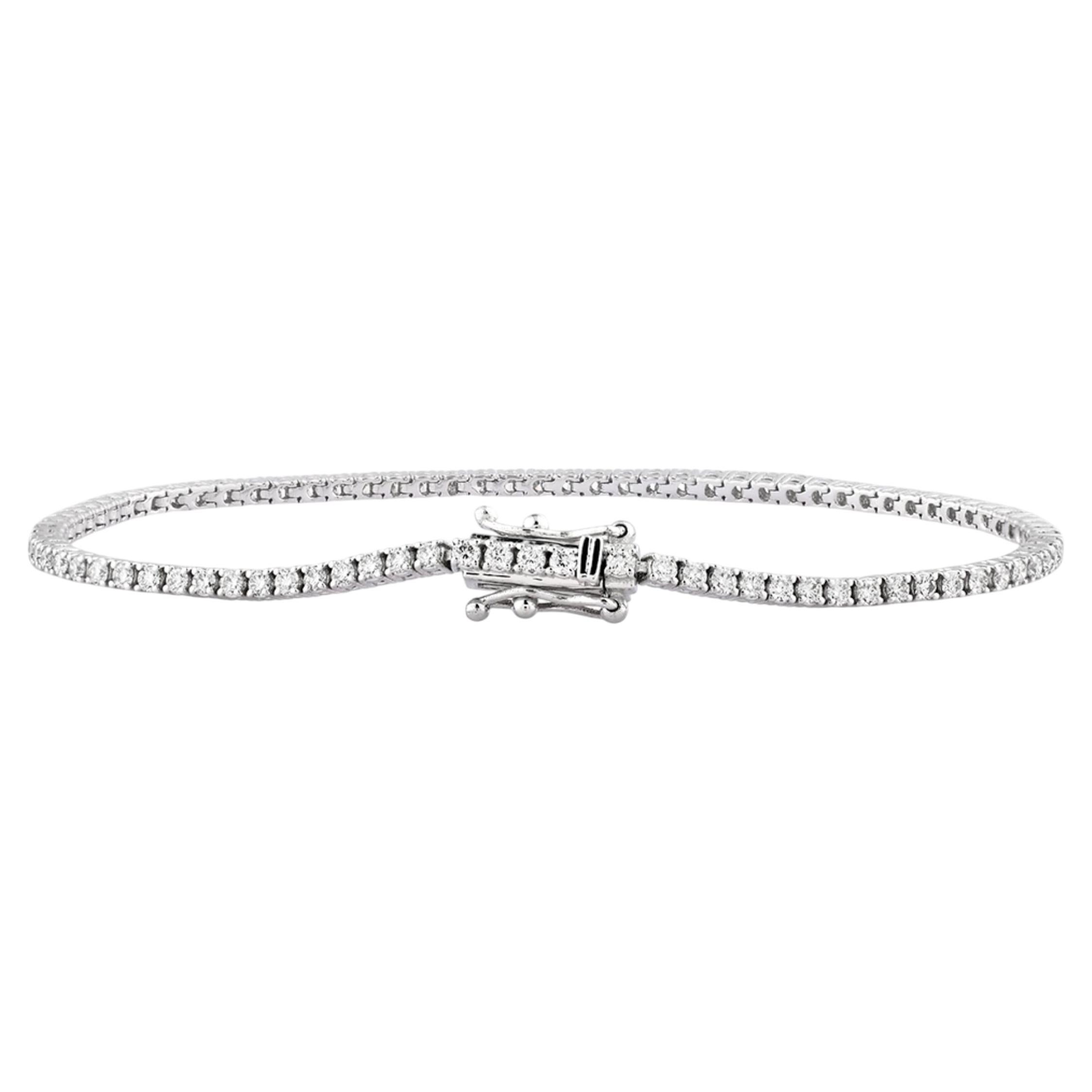 18KT White Gold Round-Cut Diamond 1.48 Cts Tennis Bracelet in